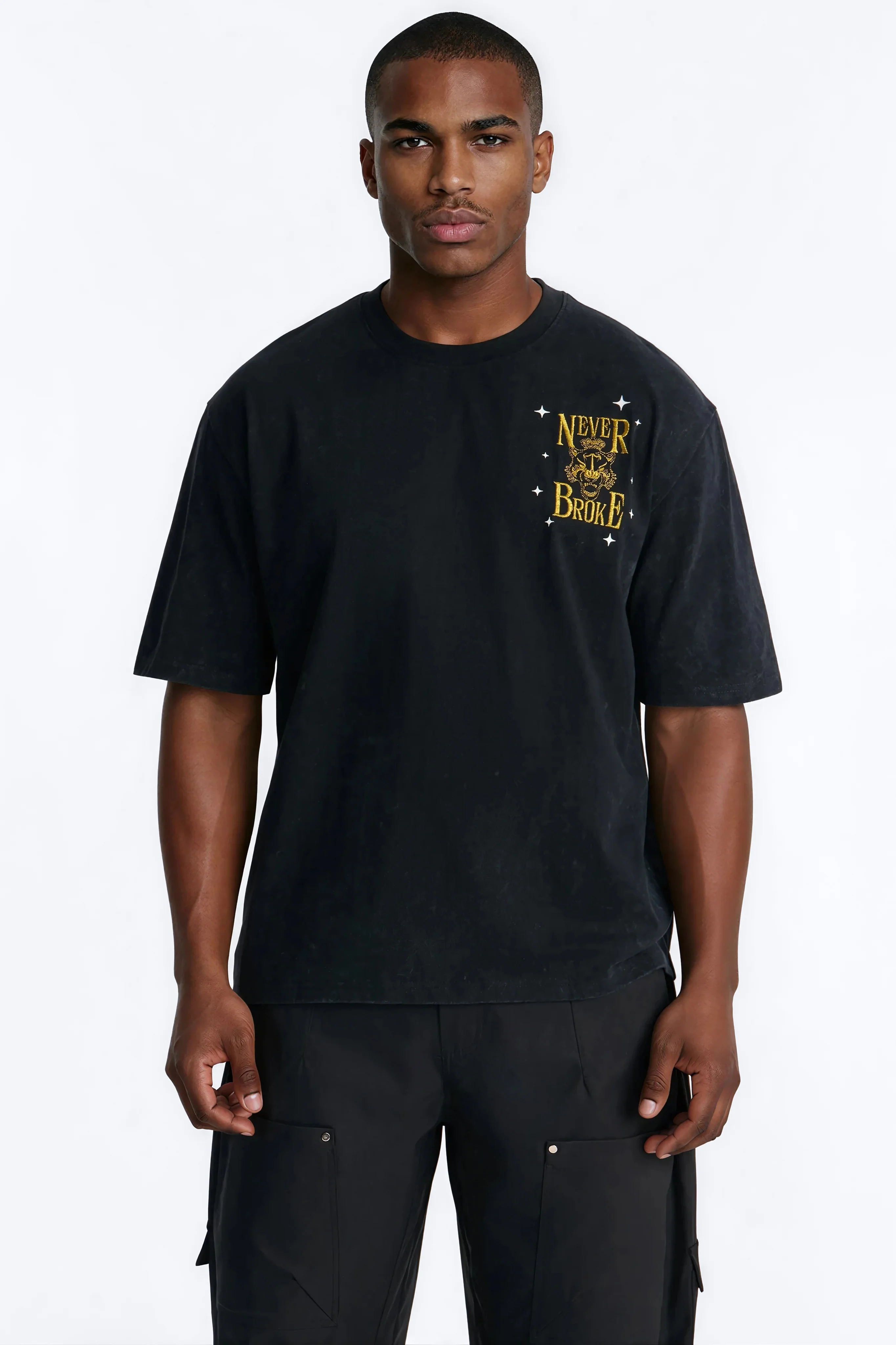 Real Recognizes Real Embroidery Short Sleeve Tee - Black Wash - Image 3