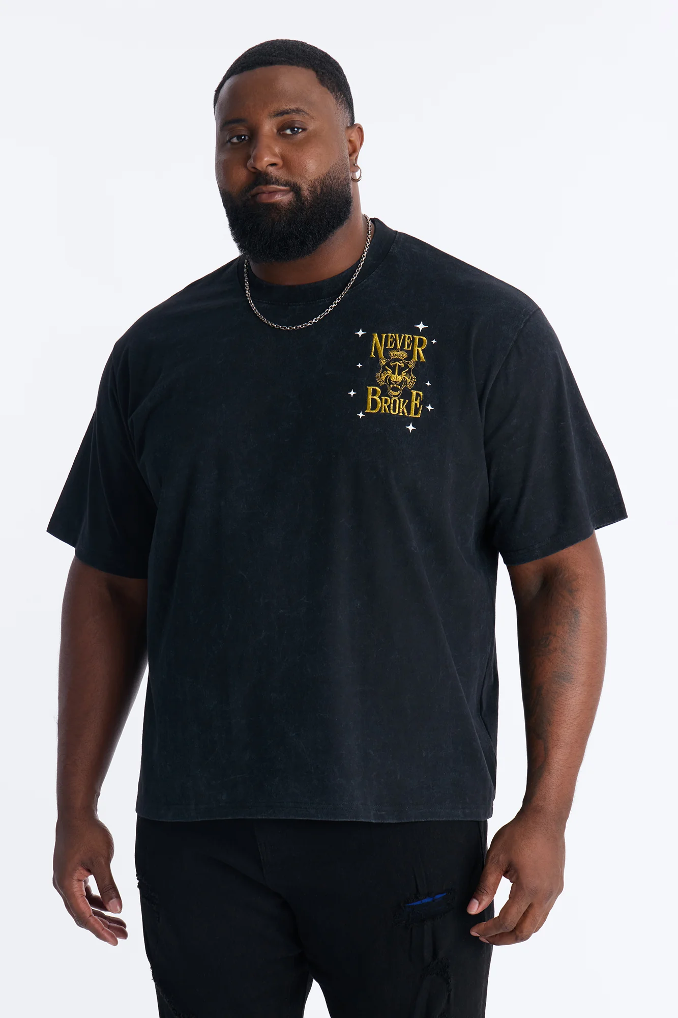 Real Recognizes Real Embroidery Short Sleeve Tee - Black Wash - Image 8
