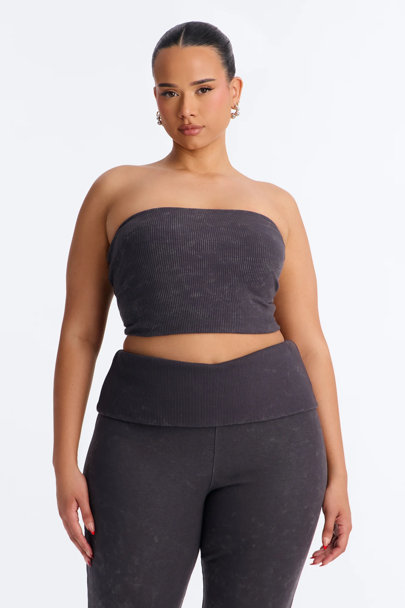 Reanna Strapless Ribbed Capri Set - Charcoal - Image 7
