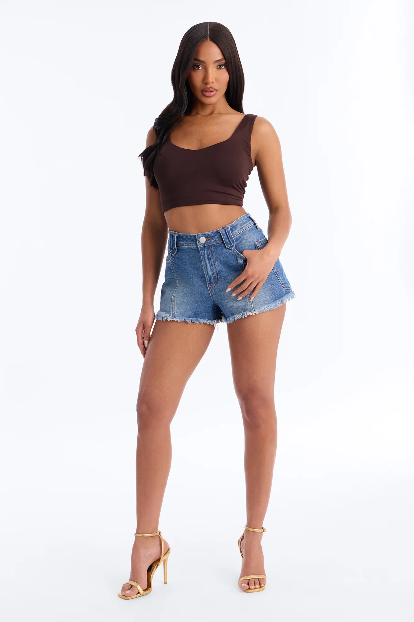 Reassure You Fray Hem Denim Shorts - Medium Wash