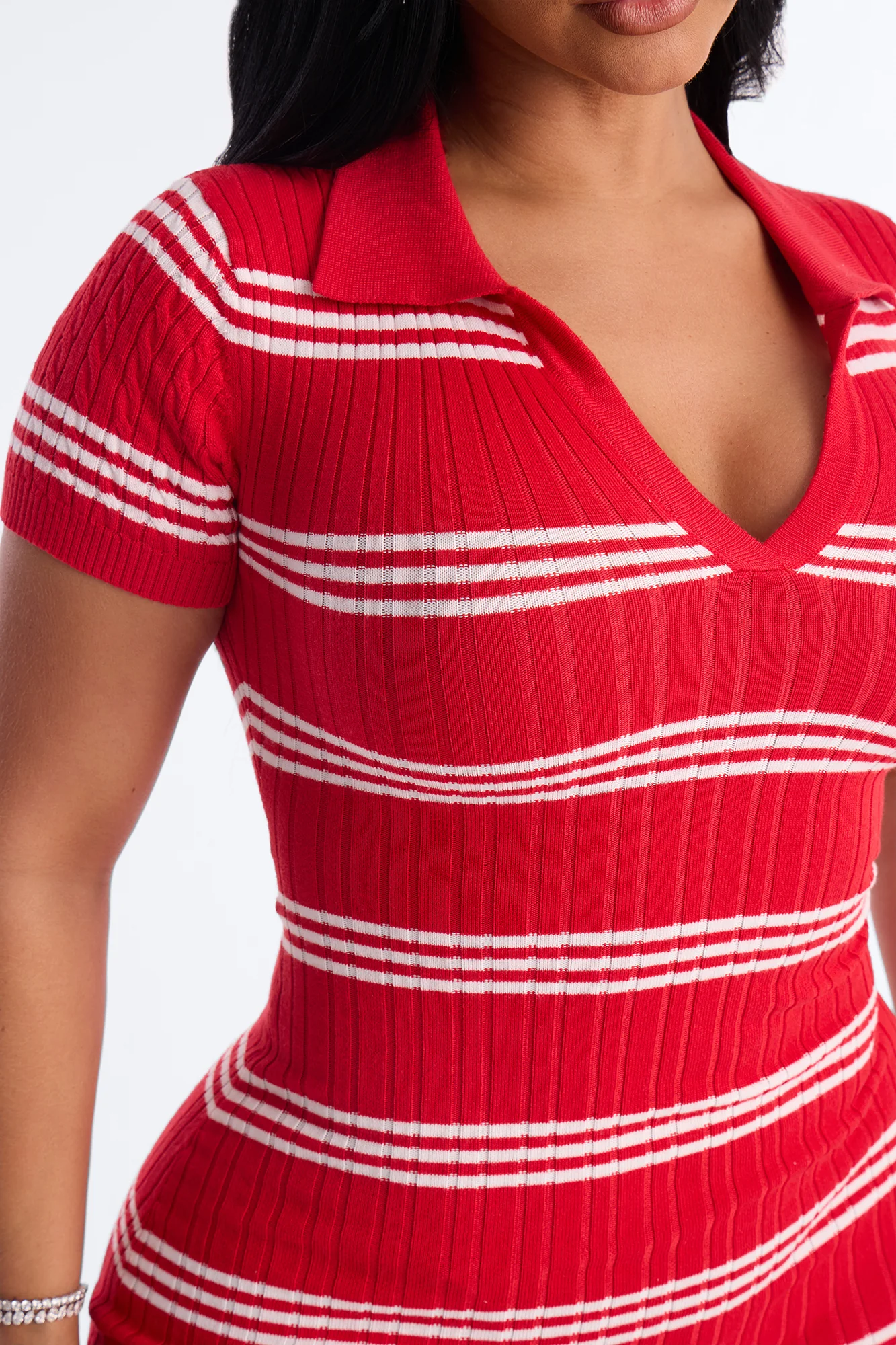 Rebekah Striped Sweater Midi Dress - Red/White - Image 3