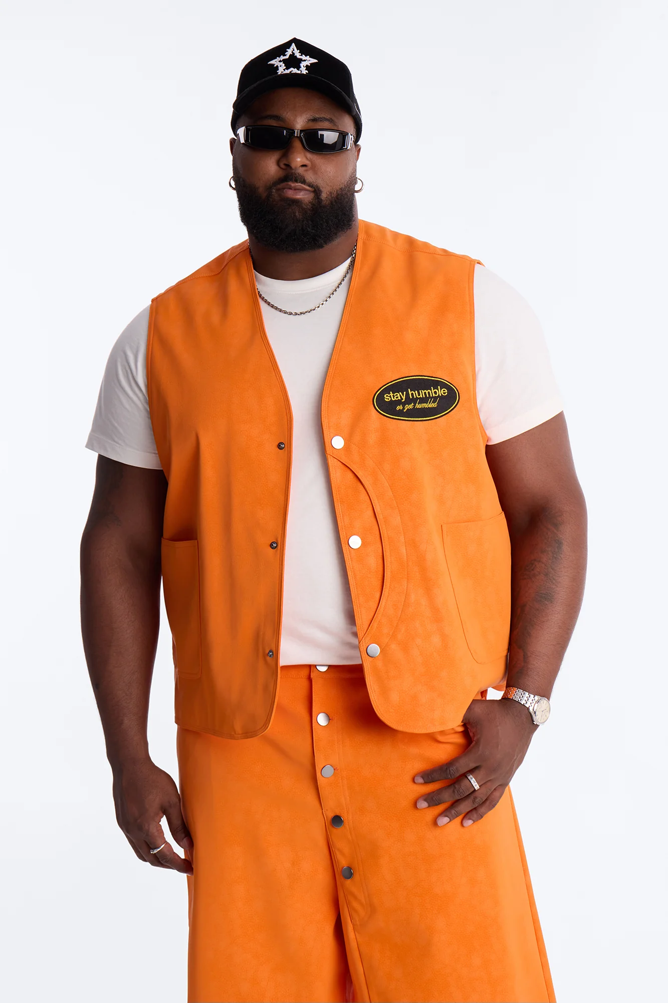 Rebel Hyde Faux Leather Vest - Orange - Image 4