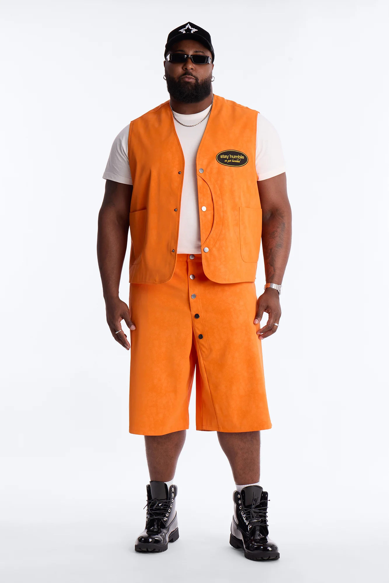 Rebel Hyde Faux Leather Vest - Orange - Image 5