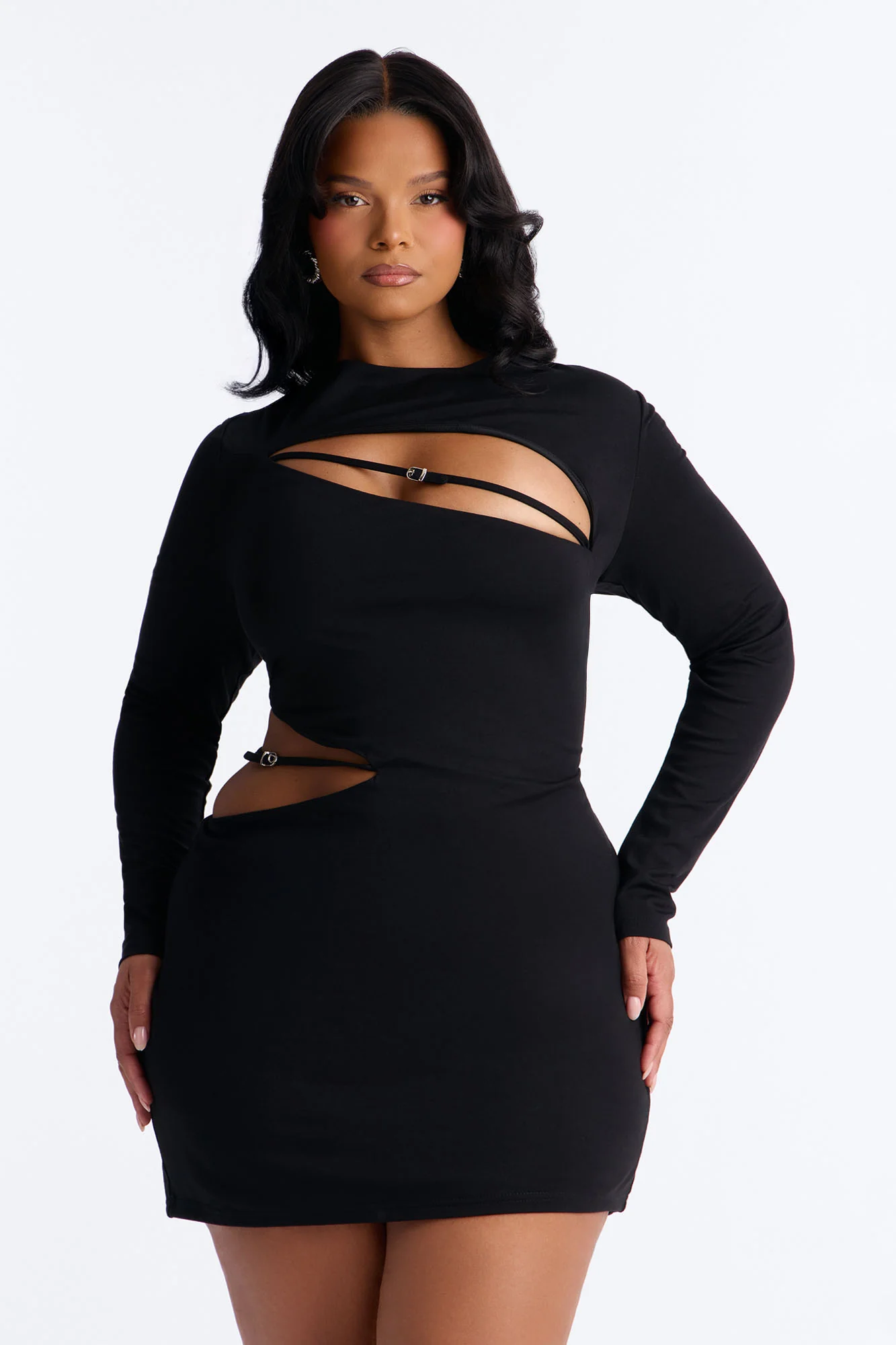Rebel Ponte Long Sleeve Mini Dress - Black - Image 5