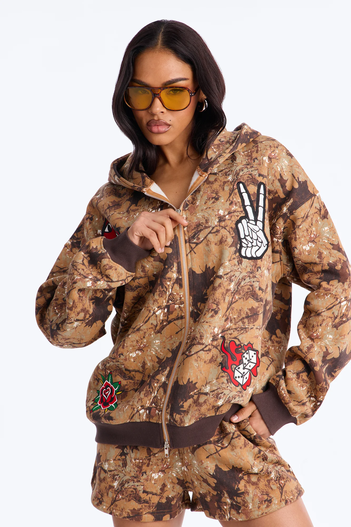 Rebel Spirit Fleece Camo Short Set - Camel/combo - Image 3