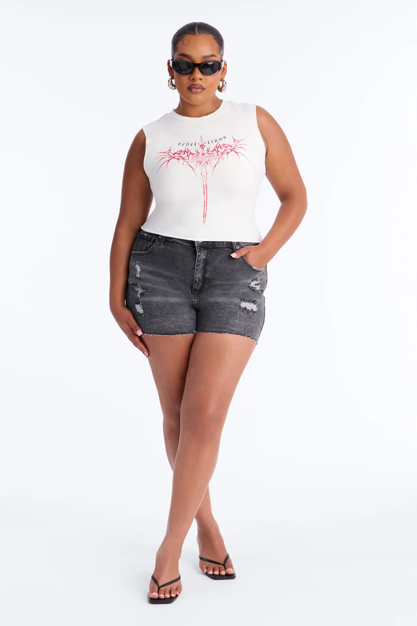 Rebellious Lace Up Tank Top - White - Image 6