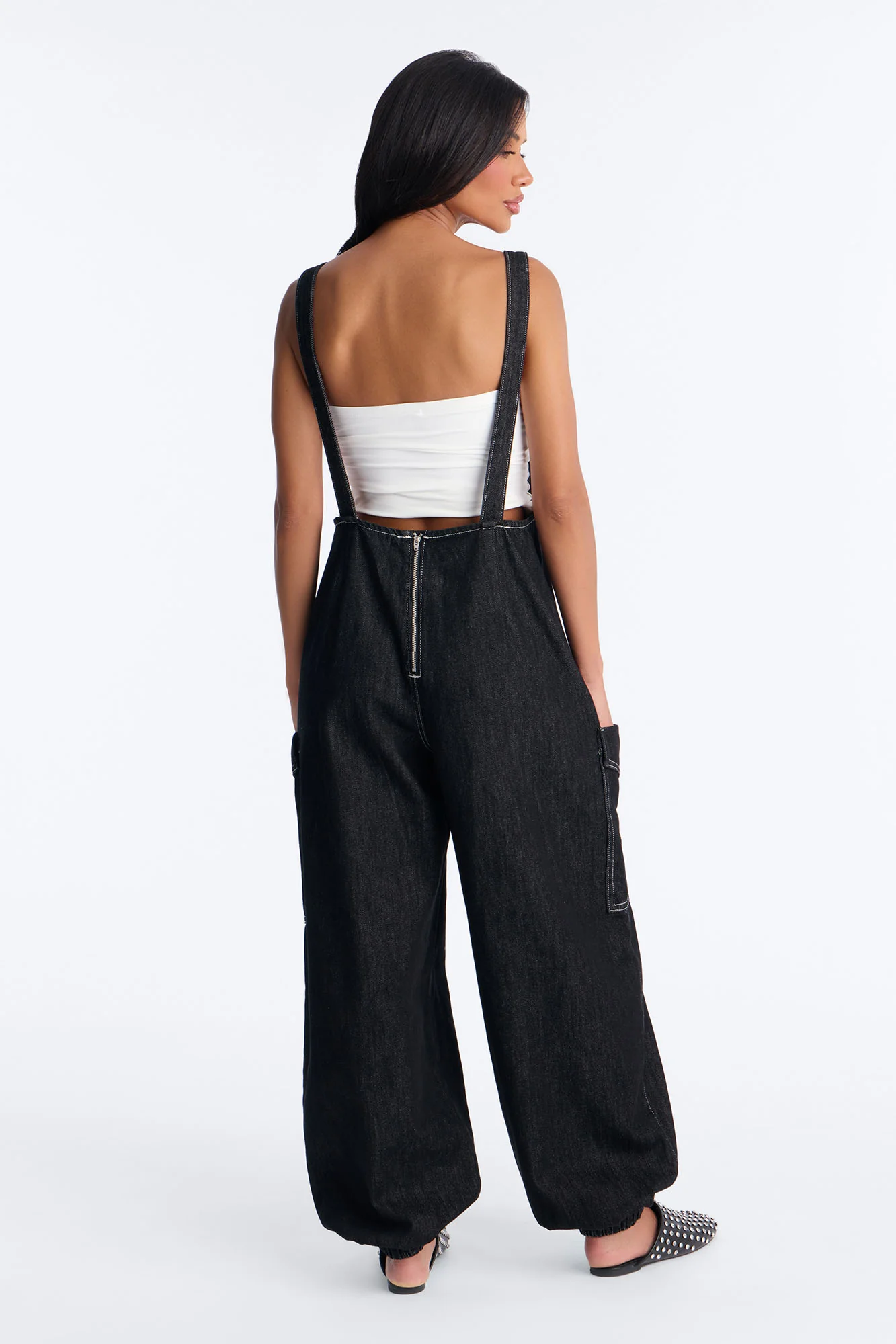 Reel It In Baggy Denim Overalls - Black - Image 6
