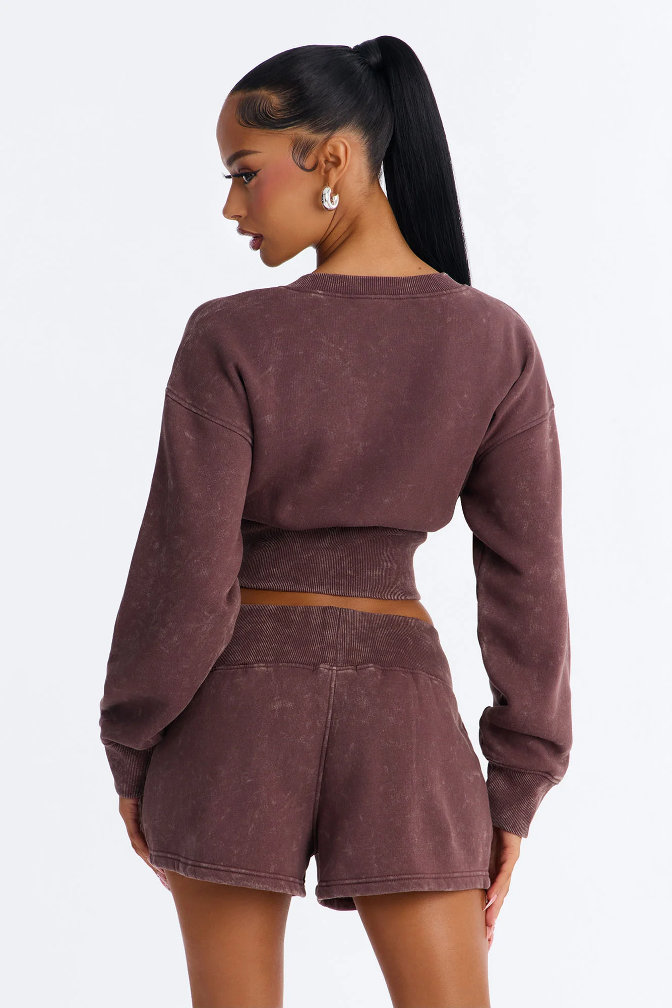 Reese Cinched Waist Fleece Short Set - Chocolate - Image 4