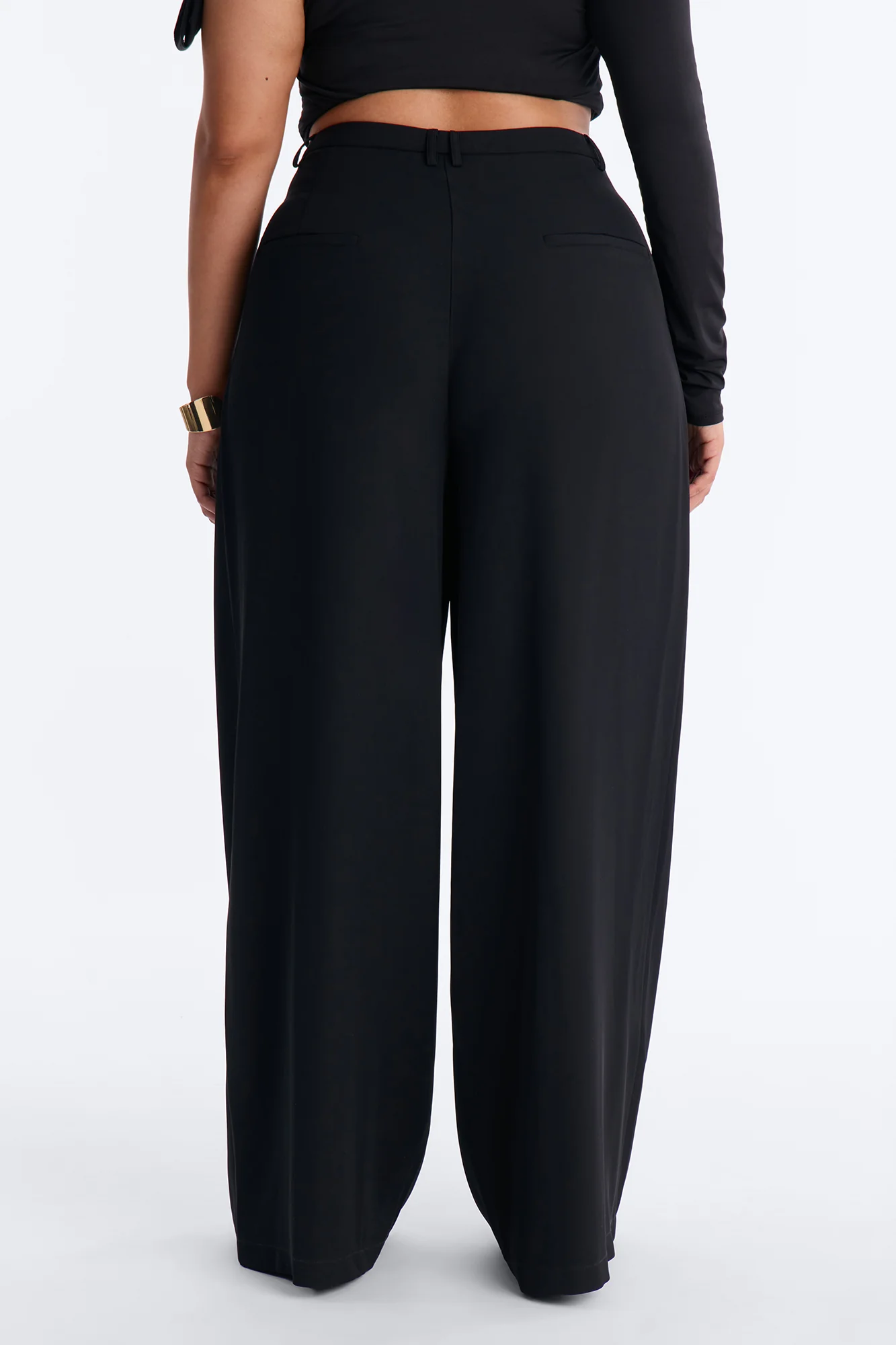 Reese Low Rise Drape Wide Leg Trouser Pant 33″ - Black - Image 7
