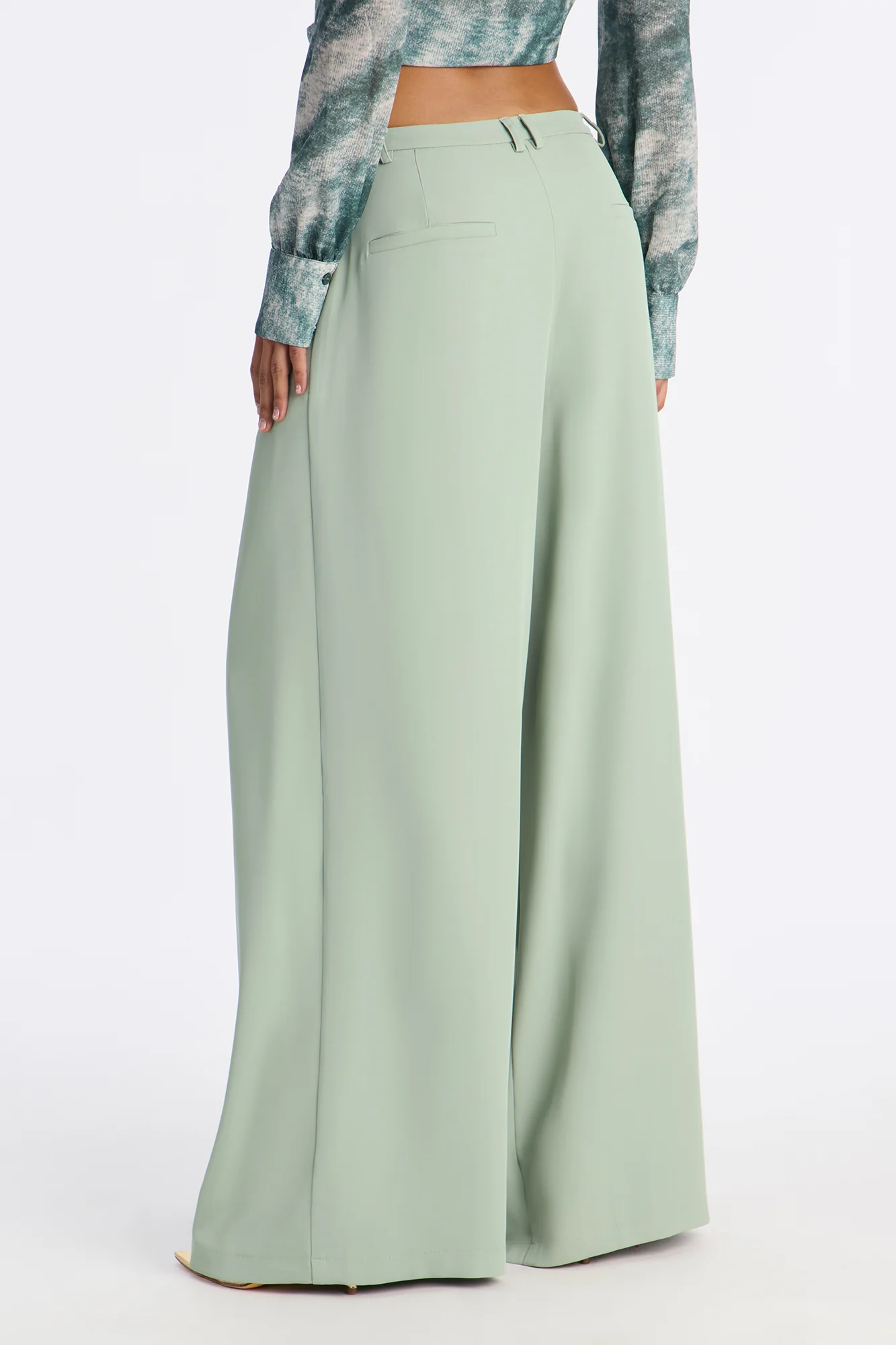 Reese Low Rise Drape Wide Leg Trouser Pant 33″ - Sage - Image 4
