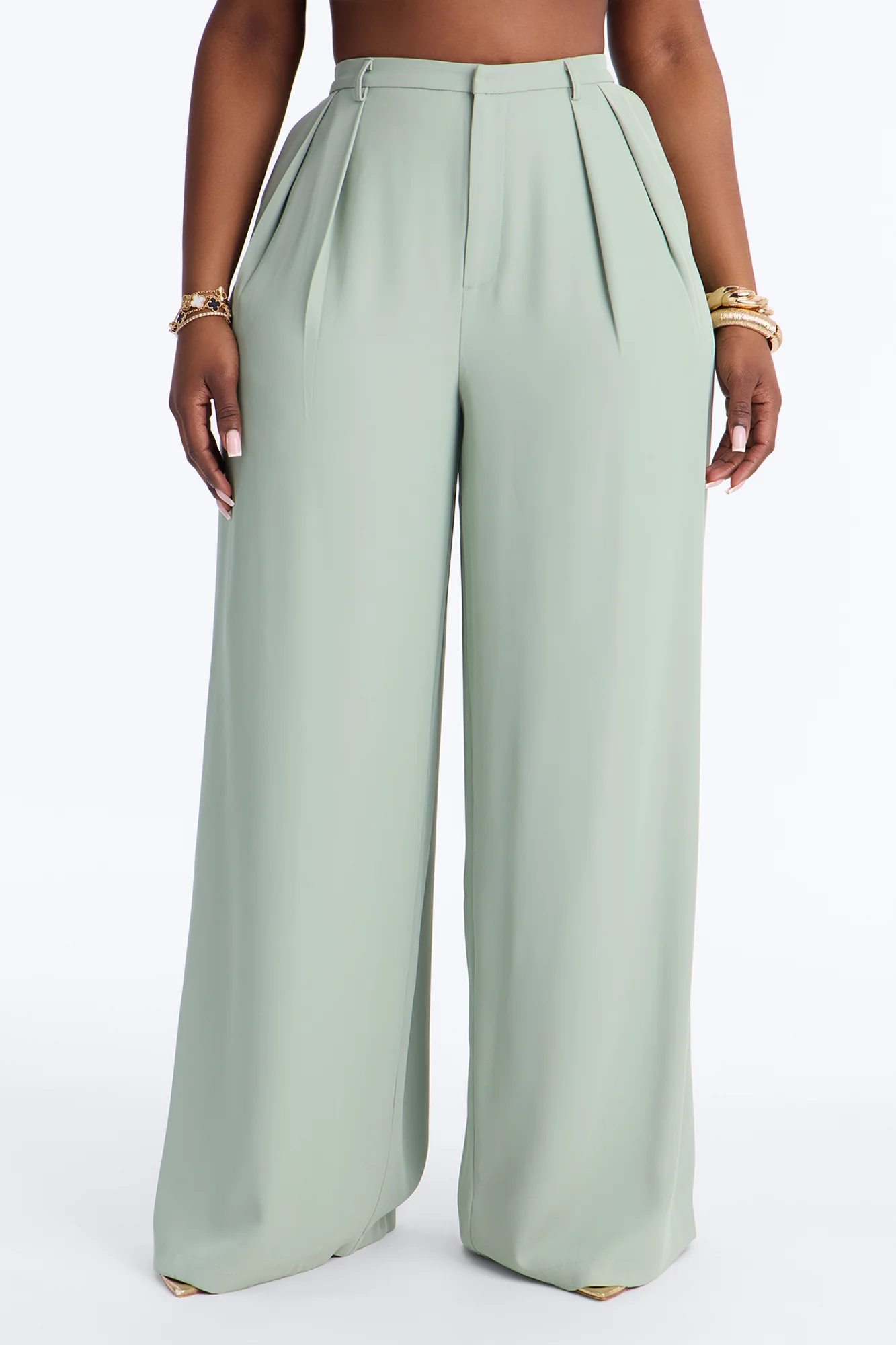 Reese Low Rise Drape Wide Leg Trouser Pant 33″ - Sage - Image 6