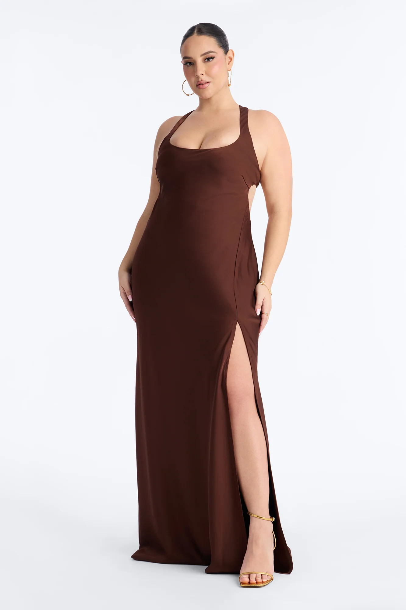 Reese Satin Maxi Dress - Chocolate - Image 5