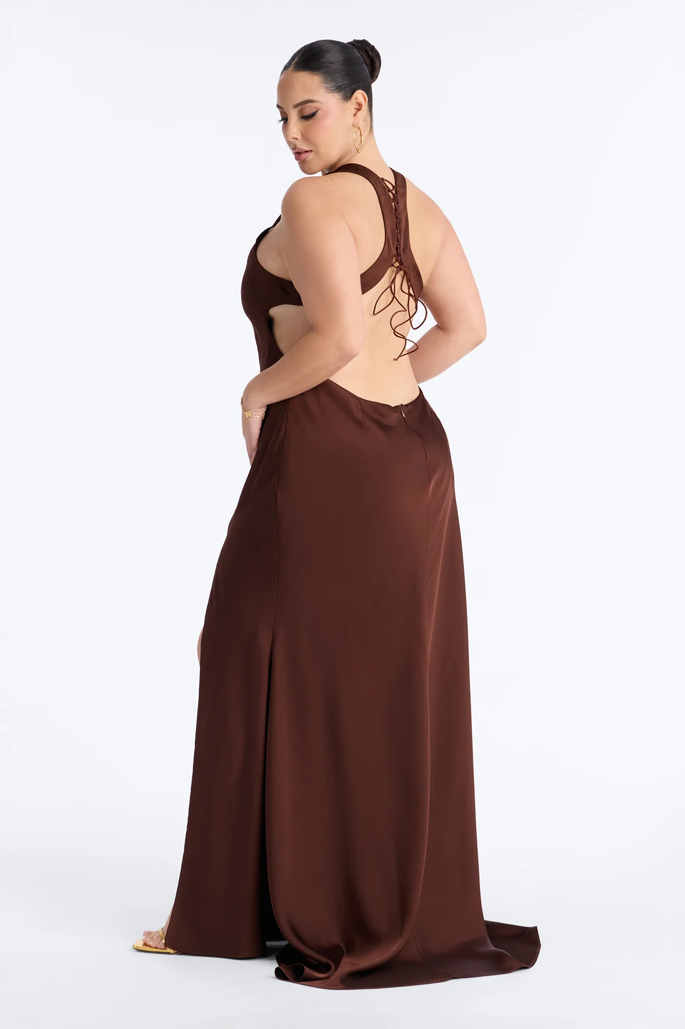 Reese Satin Maxi Dress - Chocolate - Image 7