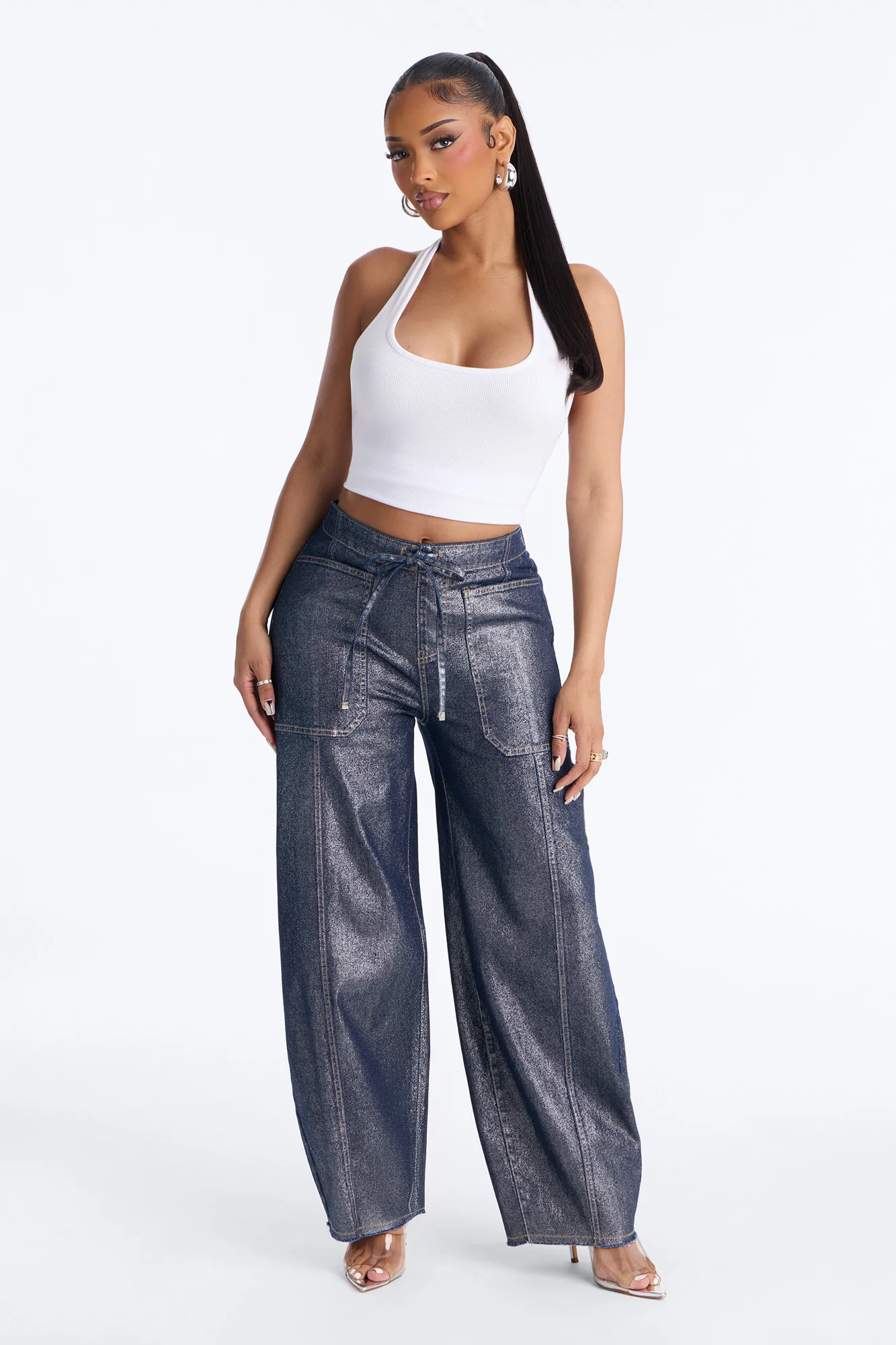 Reflect On Me Metallic Pull On Jeans - Dark Wash