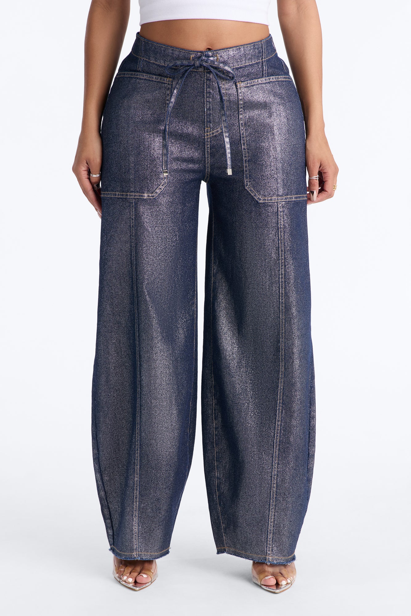 Reflect On Me Metallic Pull On Jeans - Dark Wash - Image 2