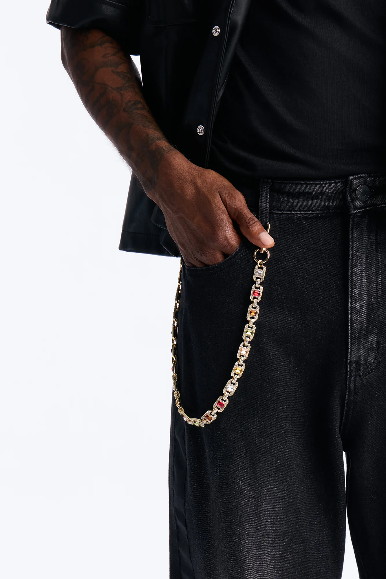 Regal Gemstone Rhinestone Pant Chain - Gold - Image 2