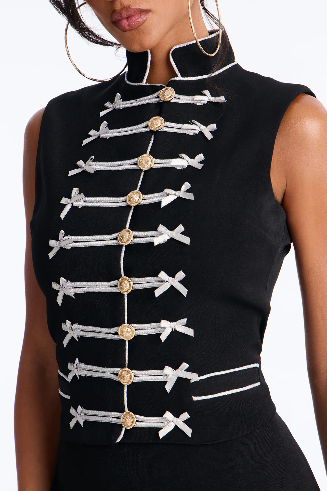 Regal Ribbon Button Up Skirt Set - Black - Image 4