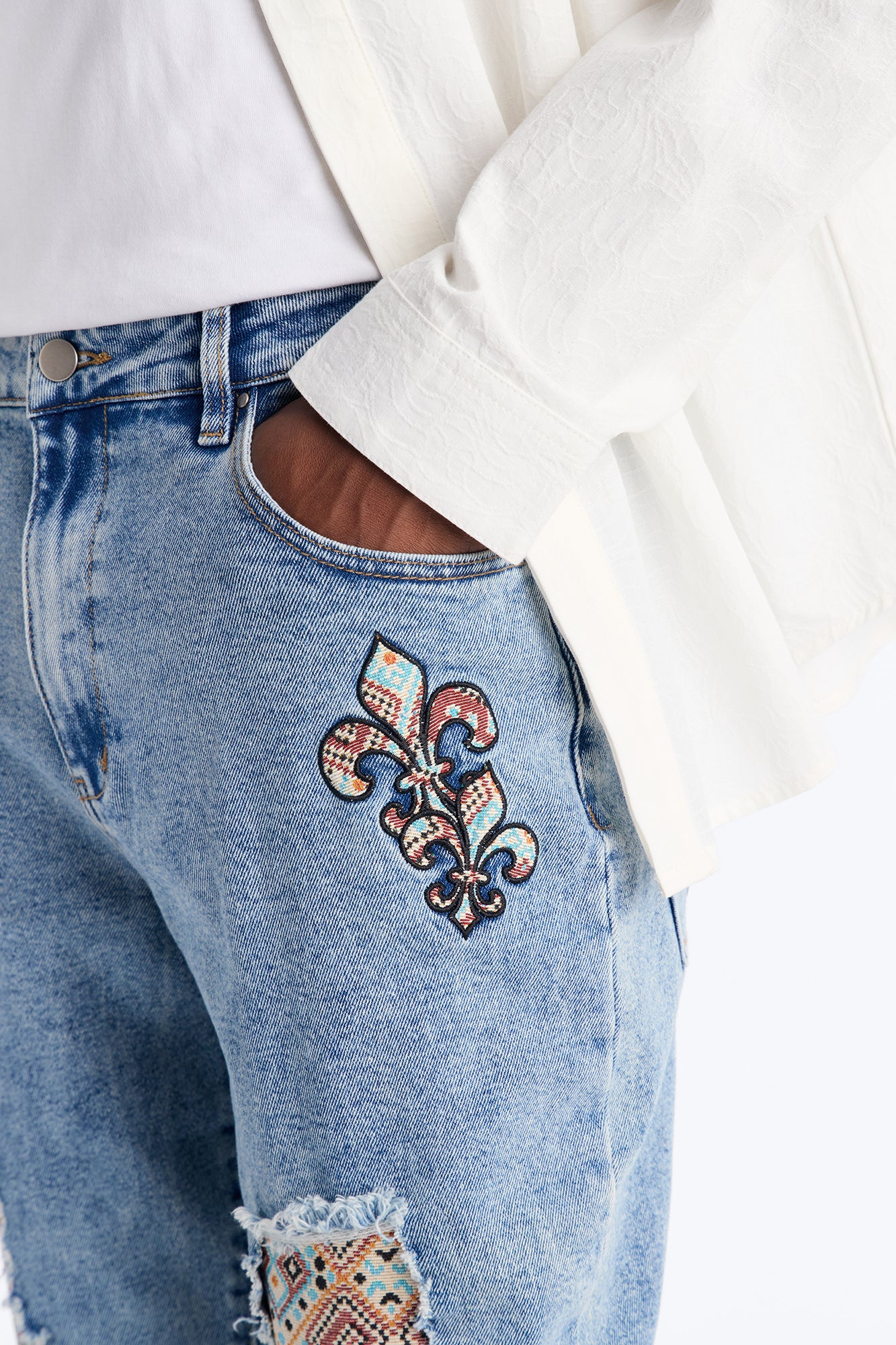 Regal Tapestry Stacked Slim Flare Jean - Light Blue Wash - Image 3