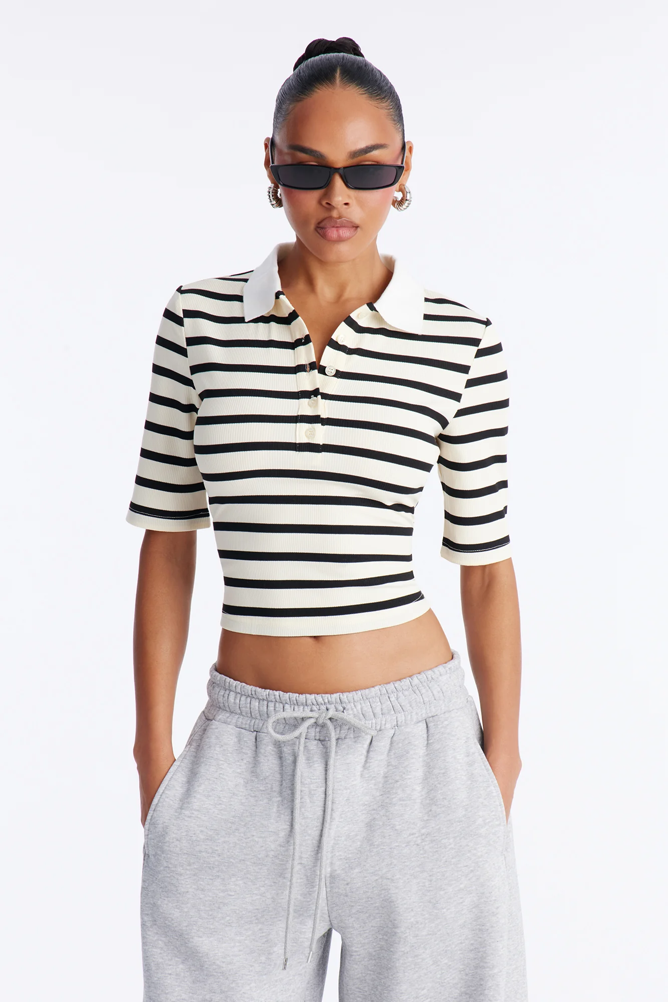 Regina Short Sleeve Polo Top - Black/combo - Image 3