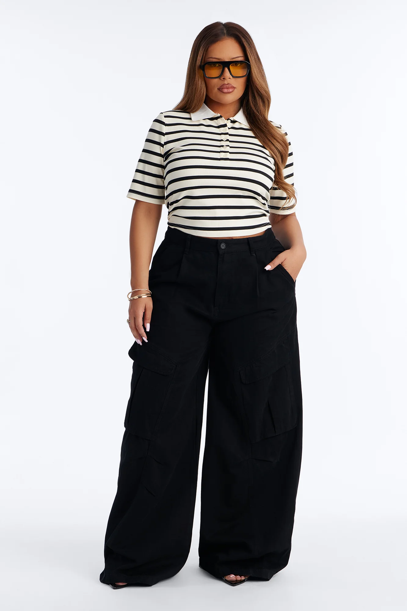 Regina Short Sleeve Polo Top - Black/combo - Image 6