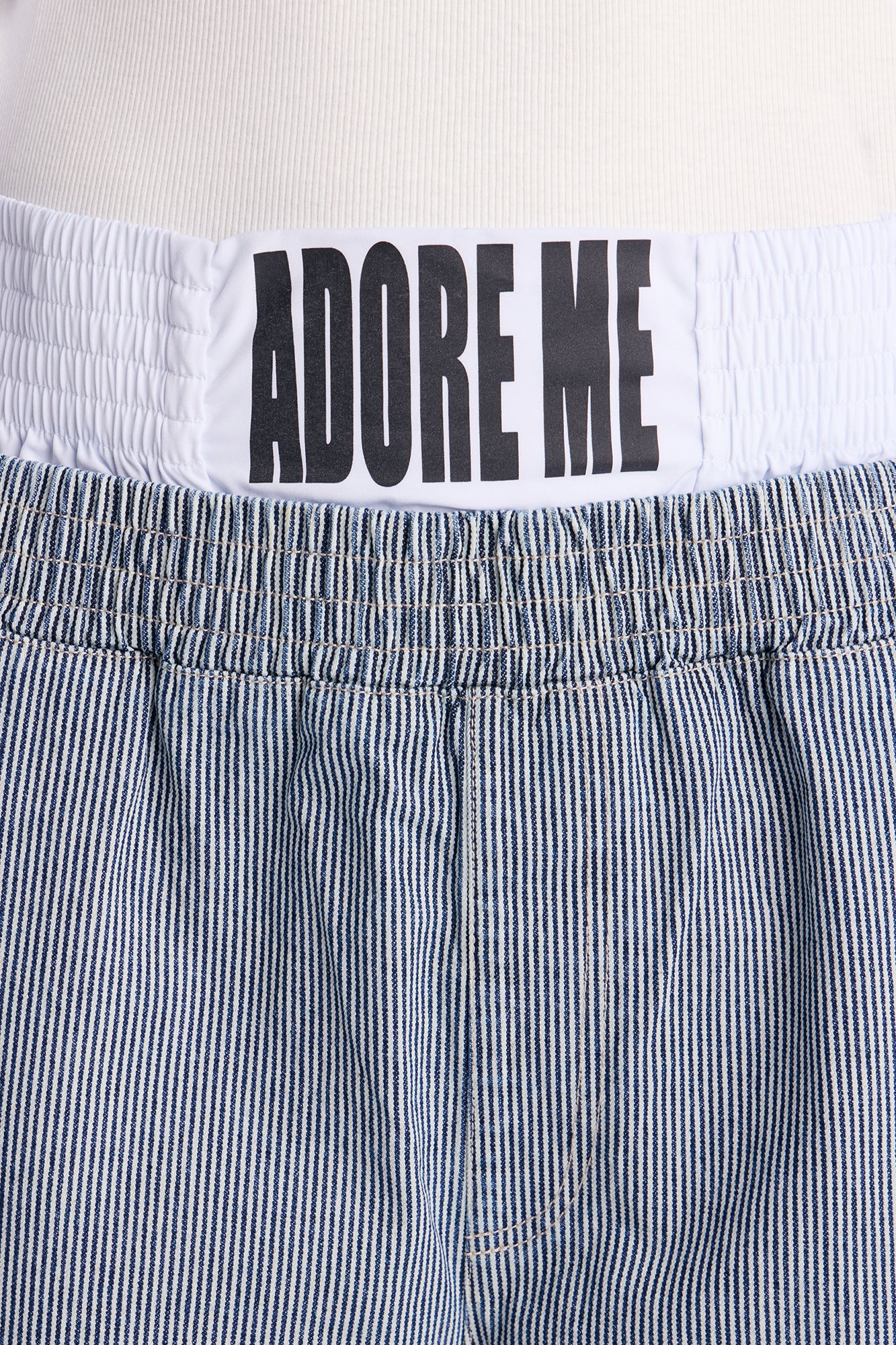 Relaxed Adore Me Double Waistband Pinstripe Short - White/Blue - Image 3