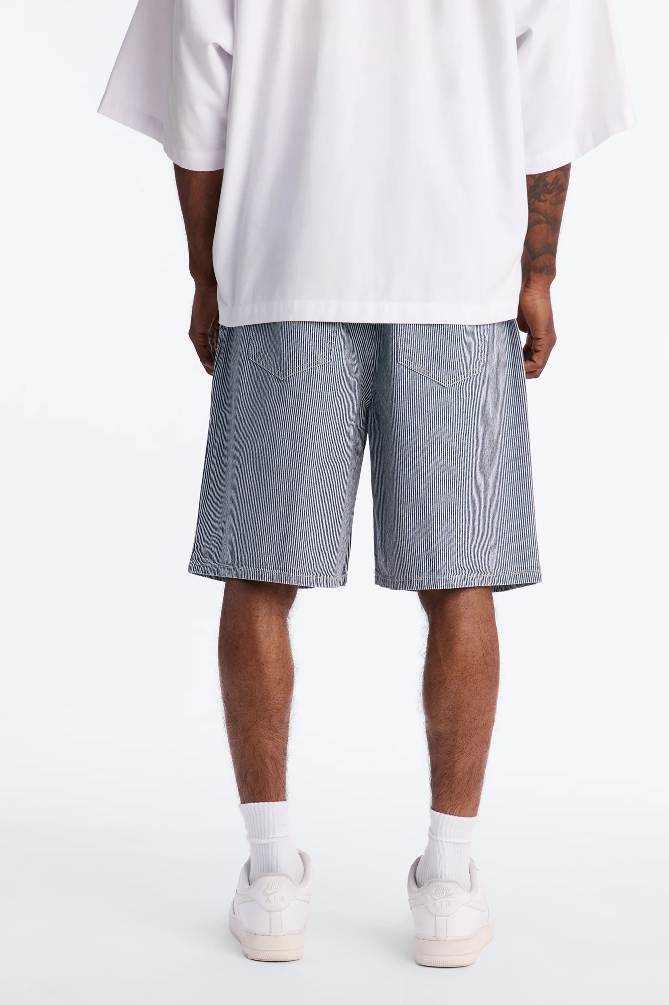 Relaxed Adore Me Double Waistband Pinstripe Short - White/Blue - Image 4