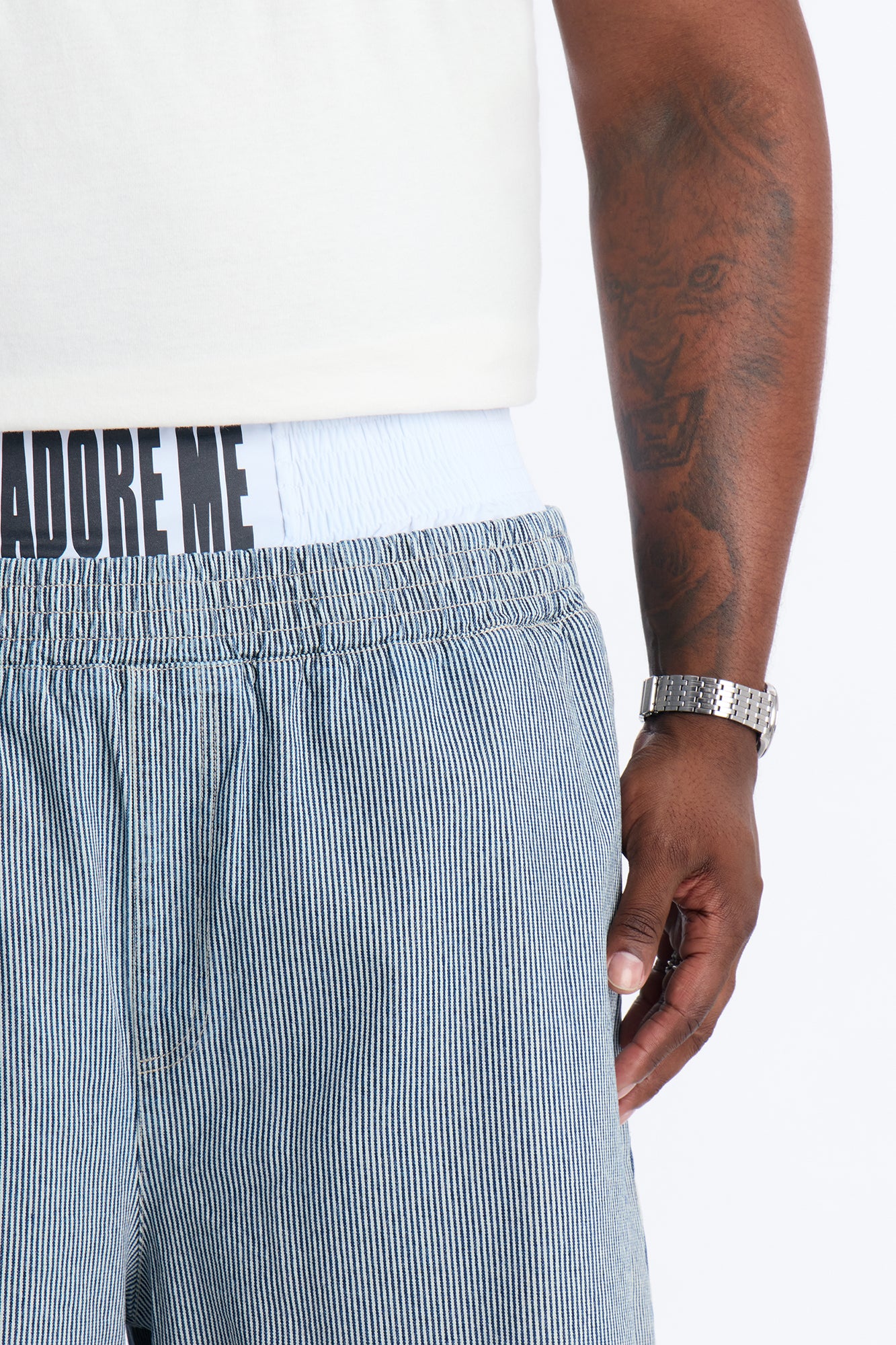 Relaxed Adore Me Double Waistband Pinstripe Short - White/Blue - Image 7