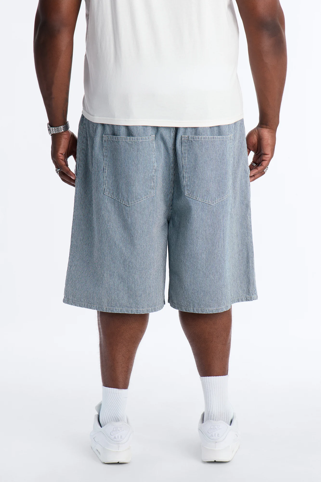 Relaxed Adore Me Double Waistband Pinstripe Short - White/Blue - Image 9