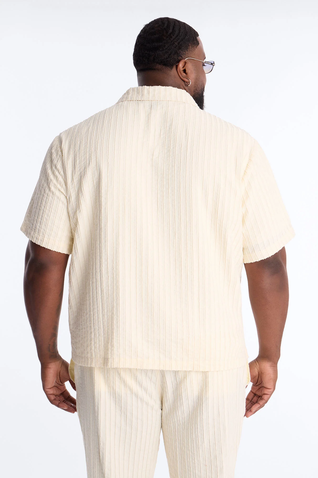 Relaxed Aegean Pleat Cuban Collar Button Up - Cream - Image 7