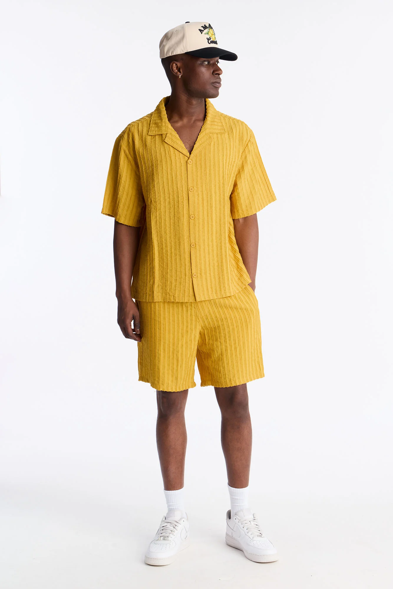 Relaxed Aegean Pleat Cuban Collar Button Up - Mustard - Image 2