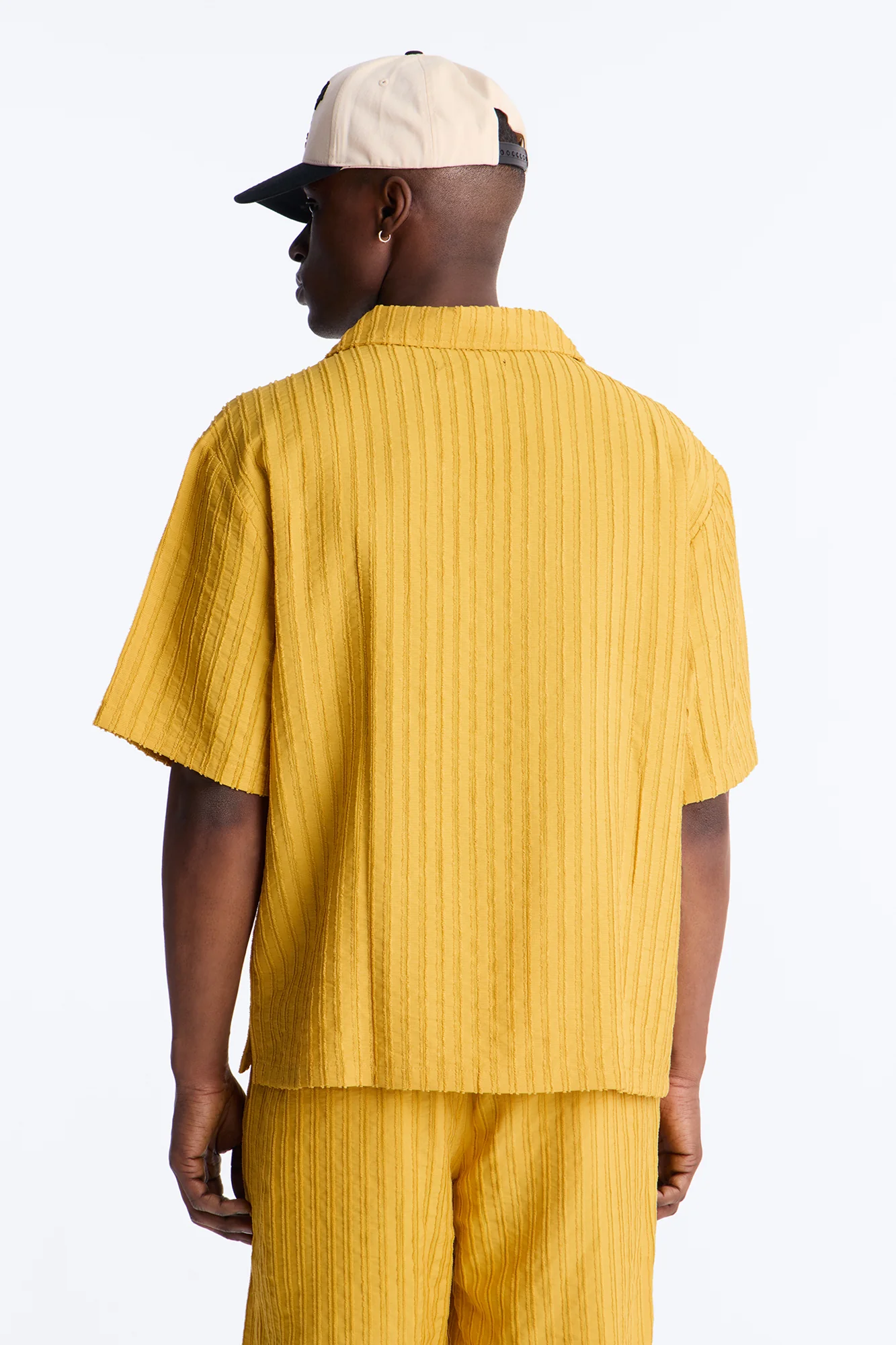 Relaxed Aegean Pleat Cuban Collar Button Up - Mustard - Image 3