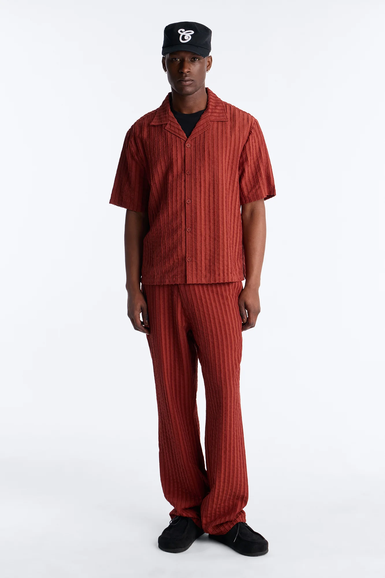 Relaxed Aegean Pleat Cuban Collar Button Up - Rust - Image 2