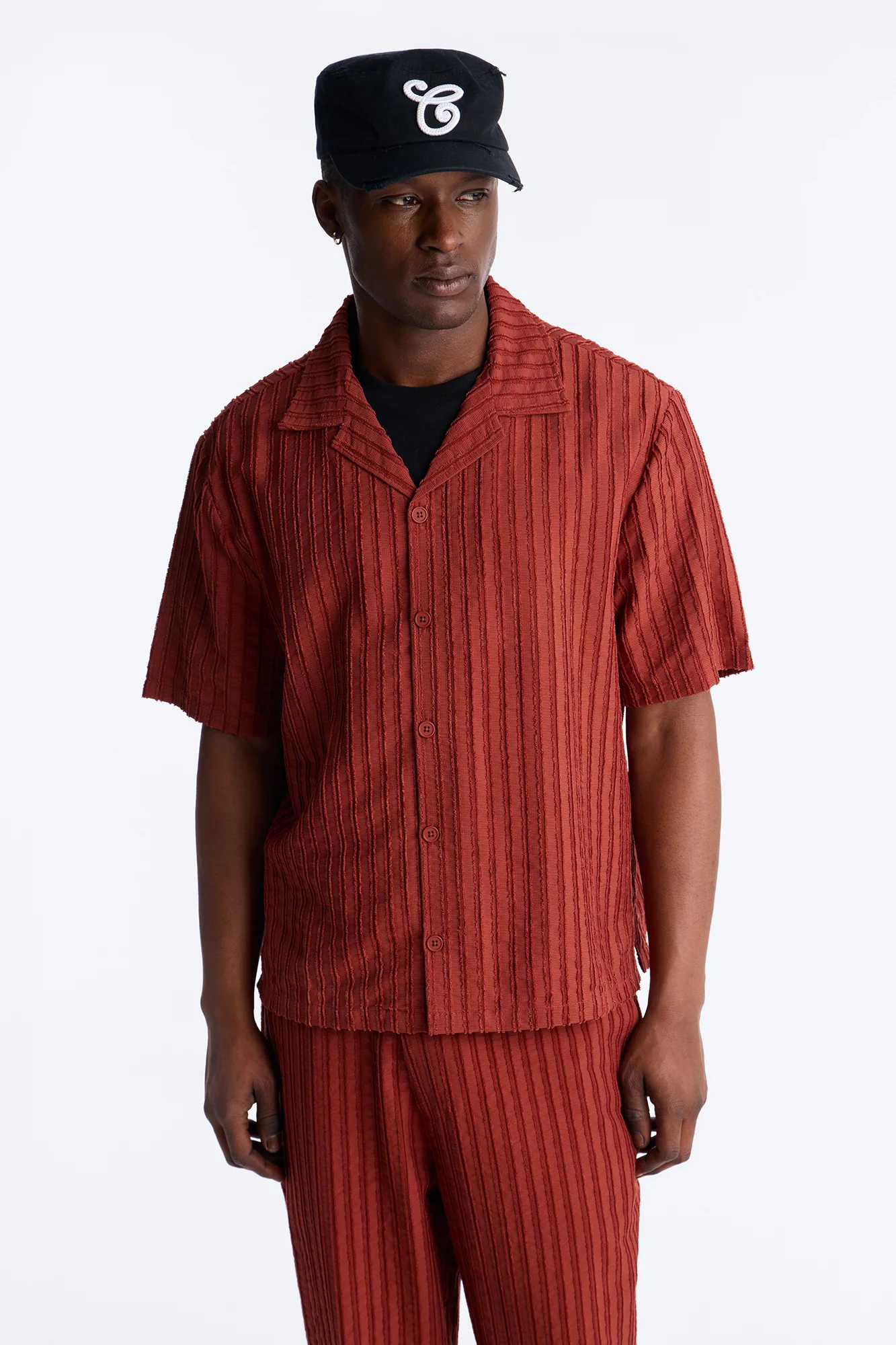 Relaxed Aegean Pleat Cuban Collar Button Up - Rust - Image 3