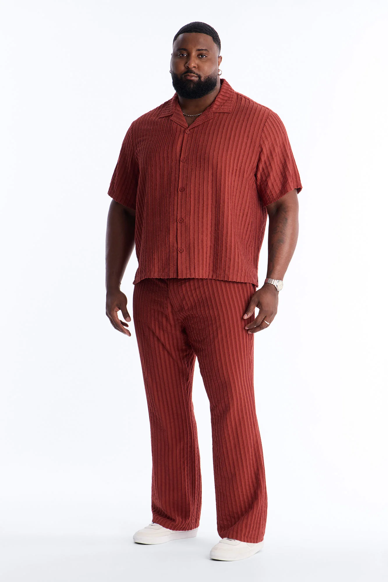 Relaxed Aegean Pleat Cuban Collar Button Up - Rust - Image 7