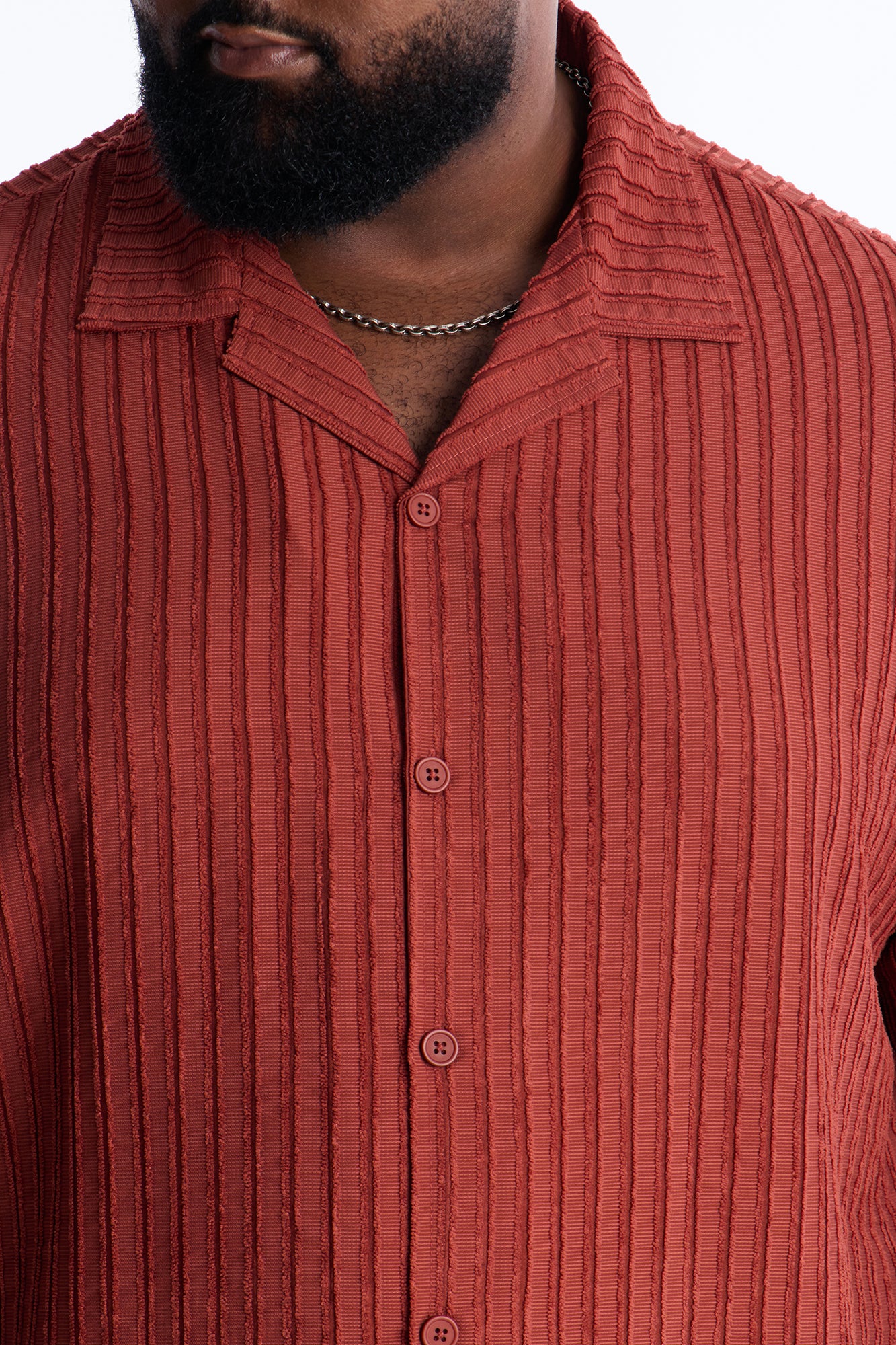 Relaxed Aegean Pleat Cuban Collar Button Up - Rust - Image 8
