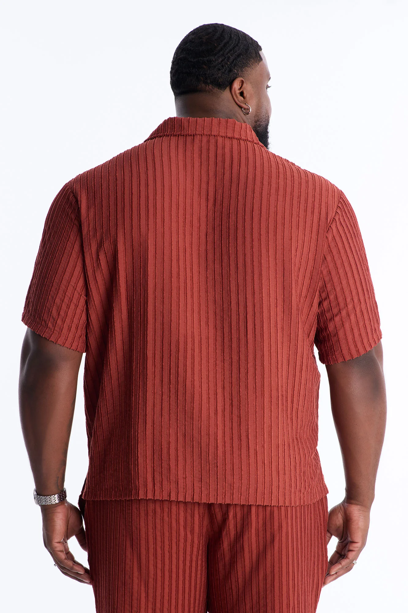 Relaxed Aegean Pleat Cuban Collar Button Up - Rust - Image 9