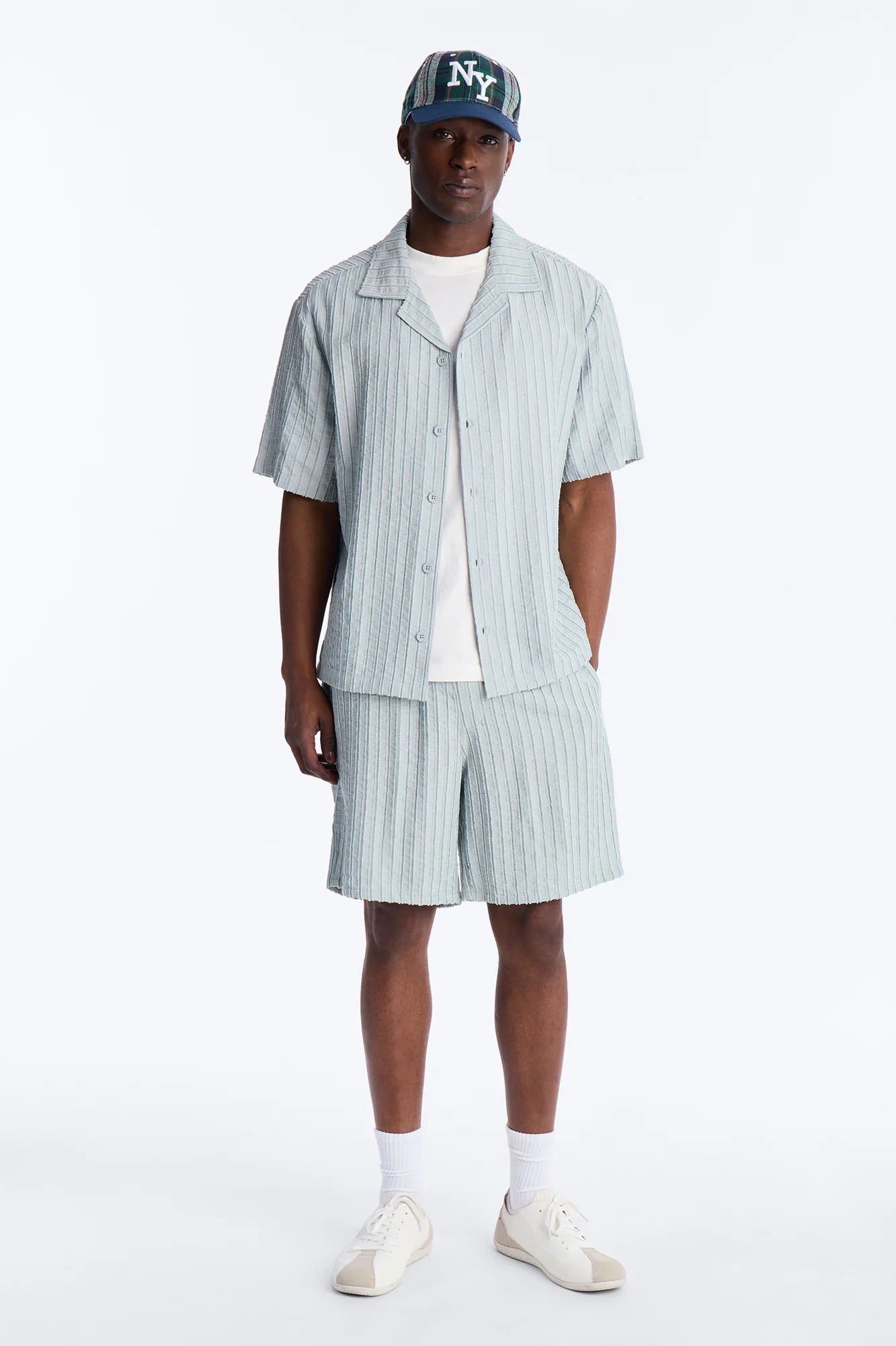 Relaxed Aegean Pleat Cuban Collar Button Up - Sage