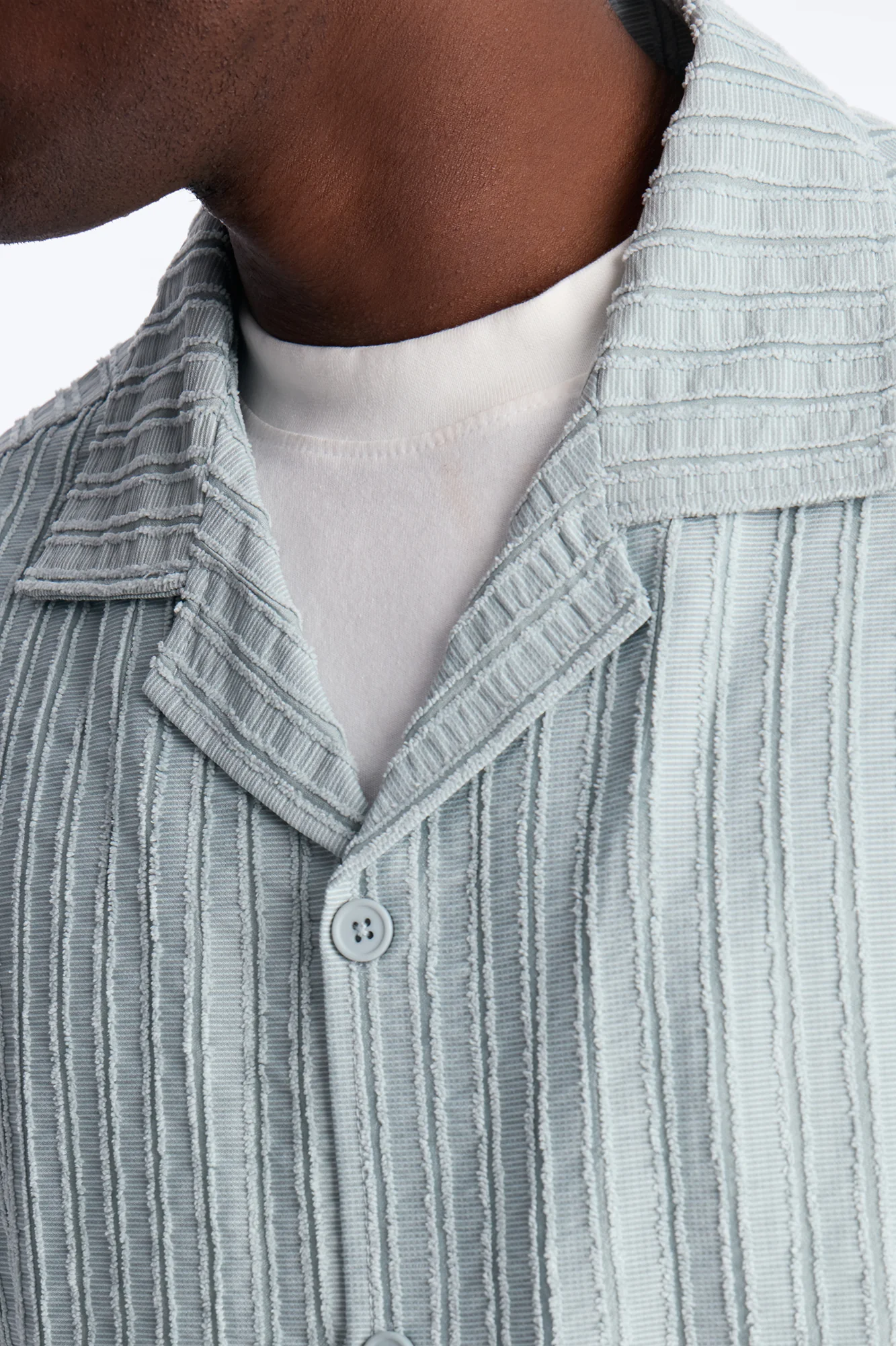 Relaxed Aegean Pleat Cuban Collar Button Up - Sage - Image 3