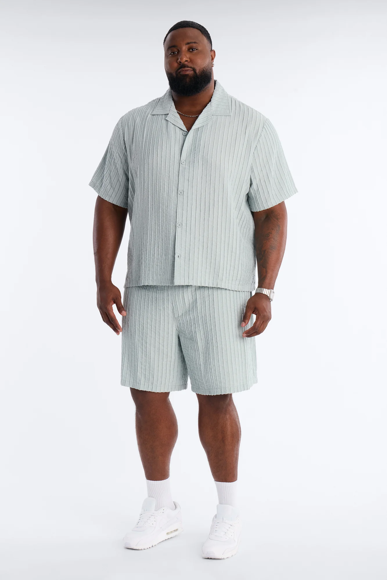 Relaxed Aegean Pleat Cuban Collar Button Up - Sage - Image 6