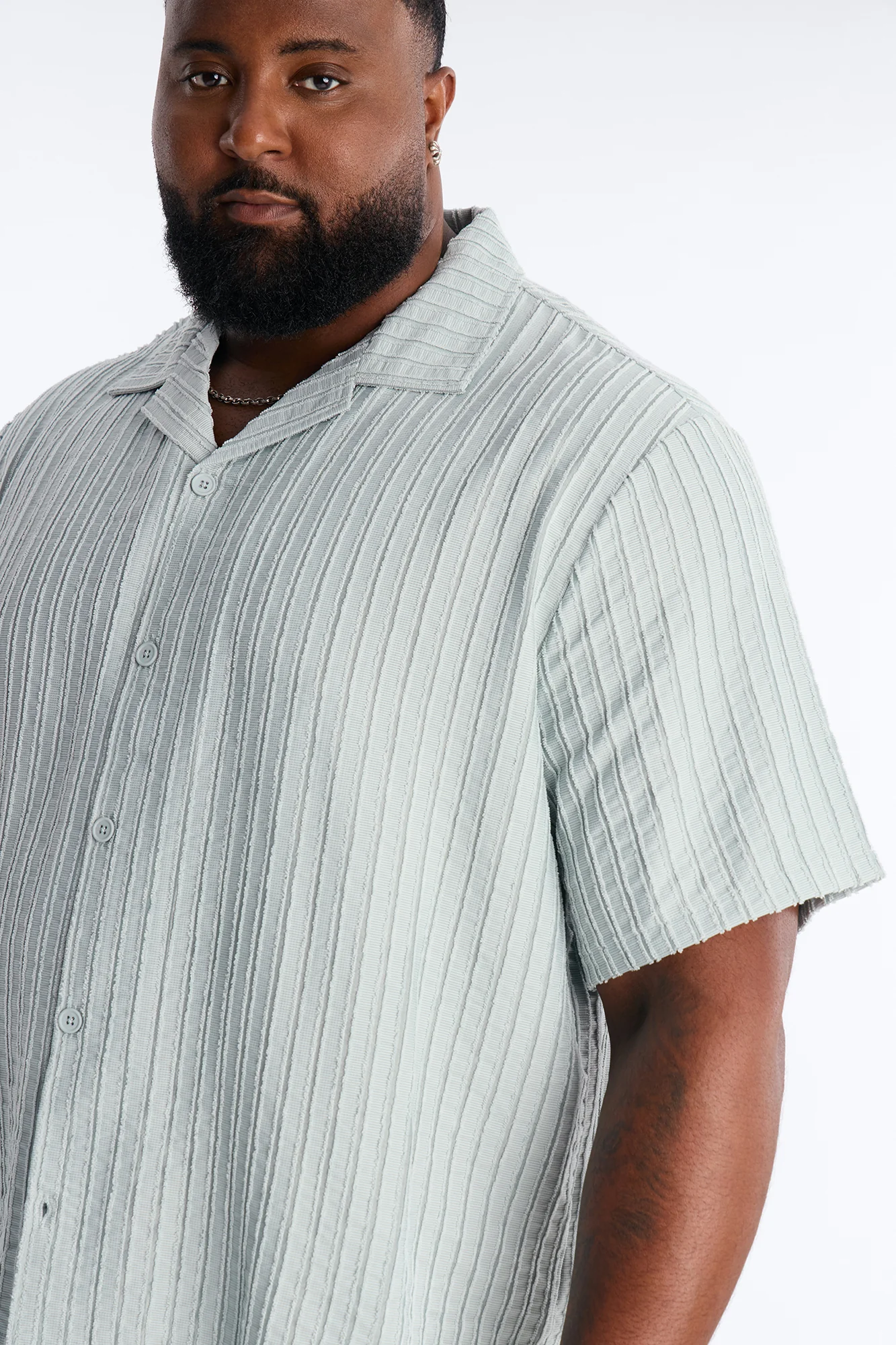 Relaxed Aegean Pleat Cuban Collar Button Up - Sage - Image 7