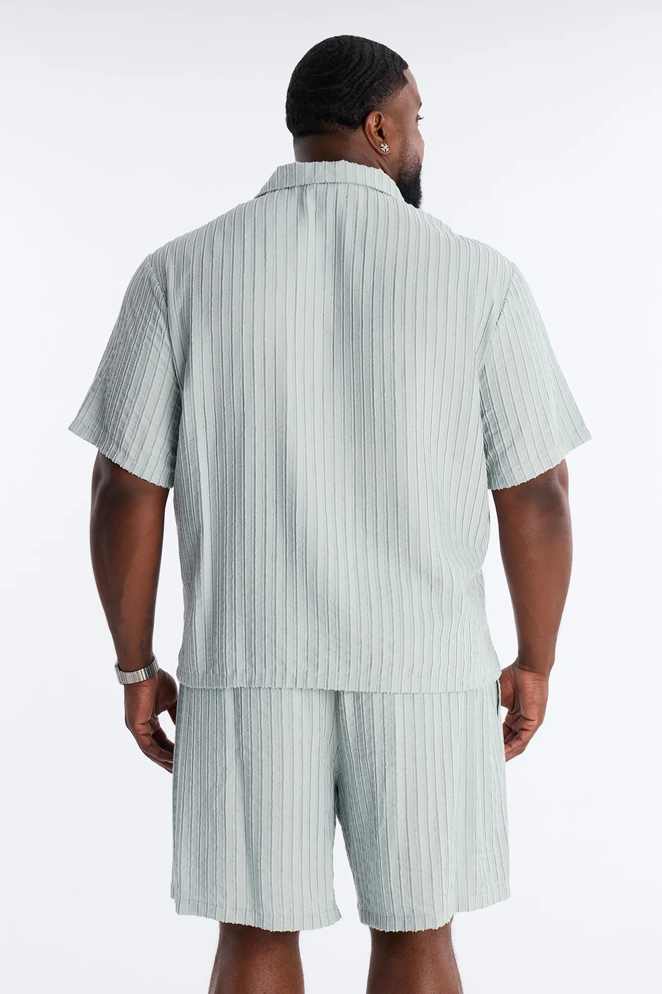 Relaxed Aegean Pleat Cuban Collar Button Up - Sage - Image 8