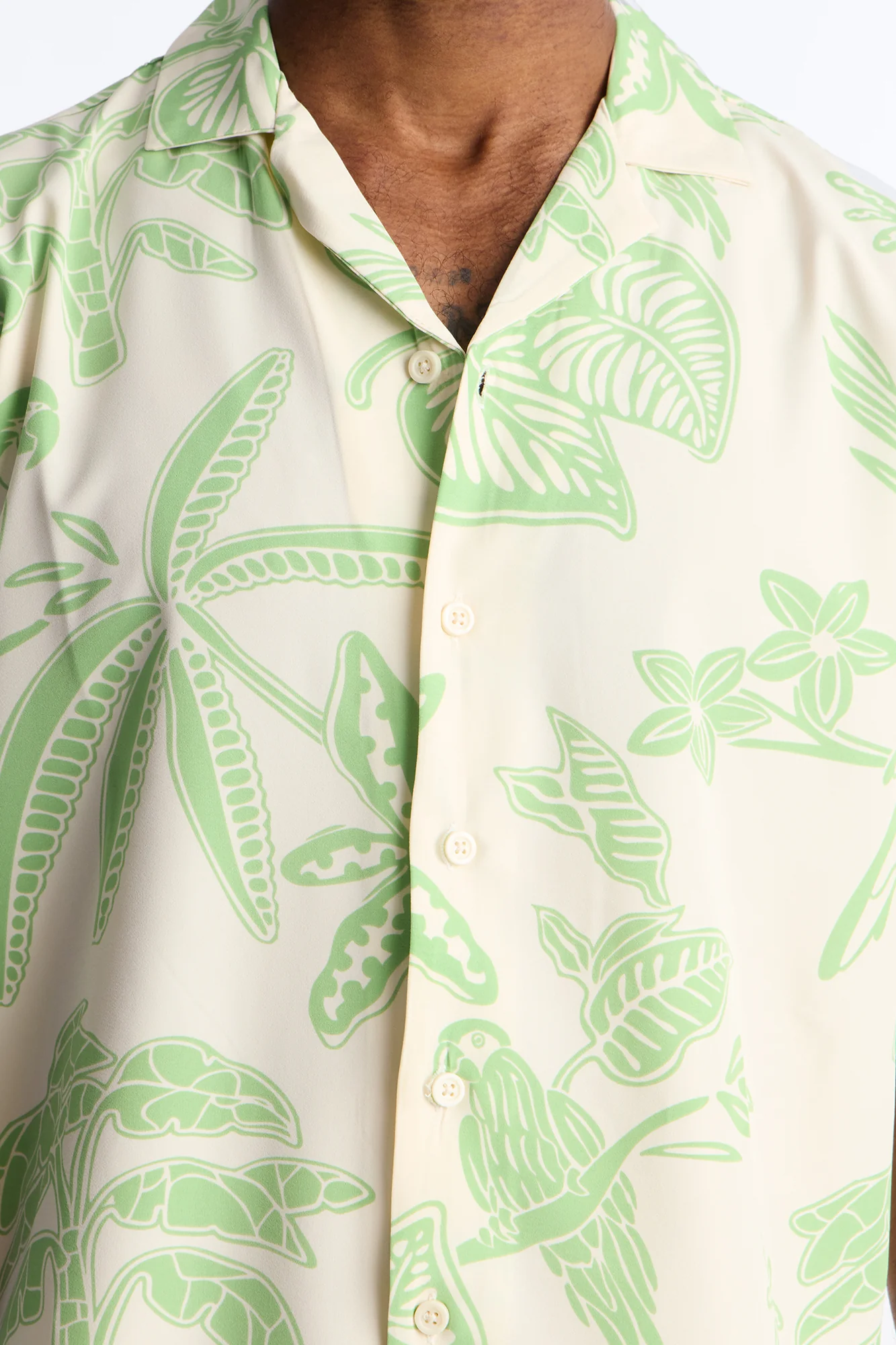 Relaxed Azure Paradise Heat Cuban Collar Button Up Shirt - Olive - Image 3