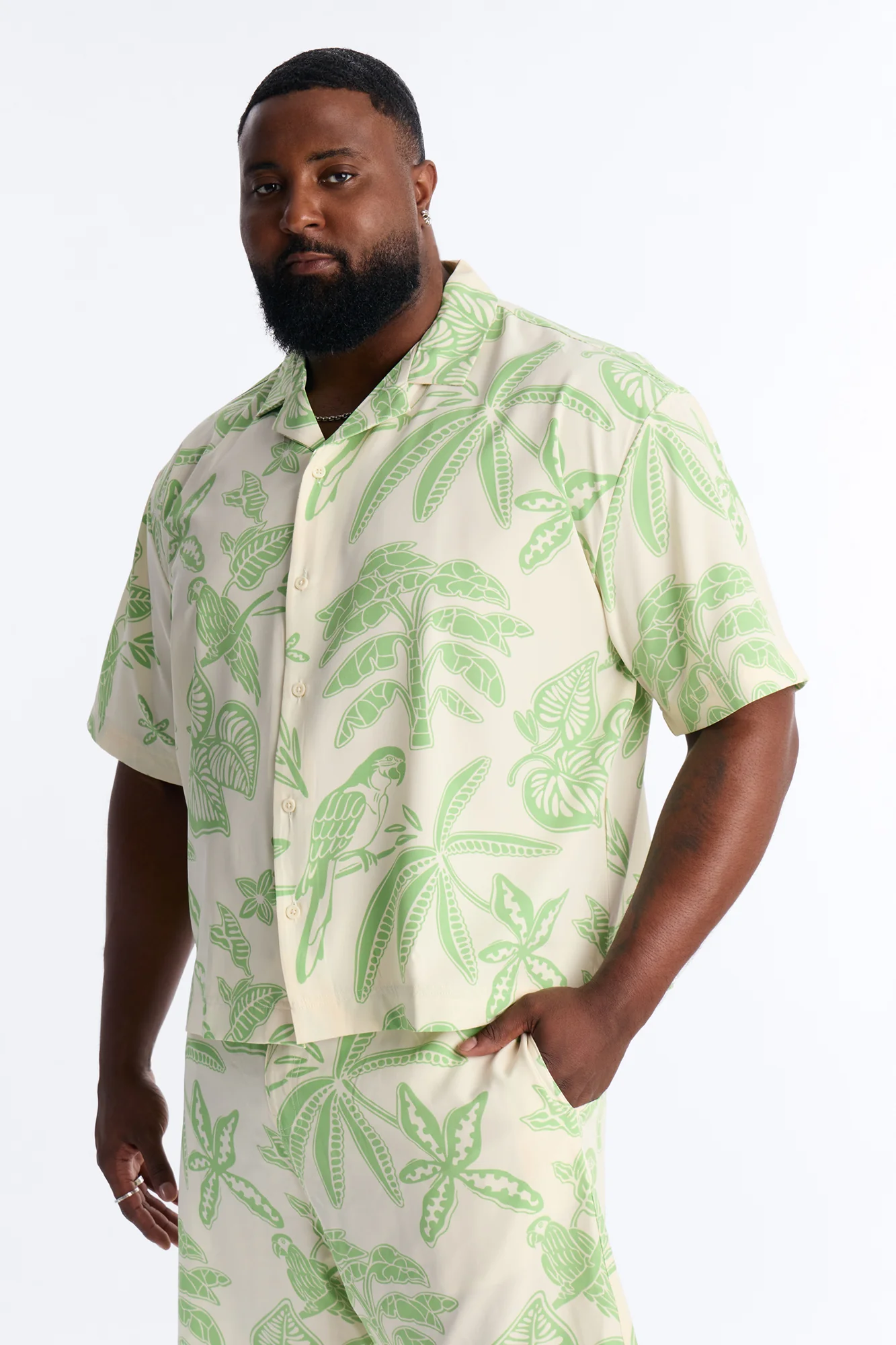 Relaxed Azure Paradise Heat Cuban Collar Button Up Shirt - Olive - Image 6