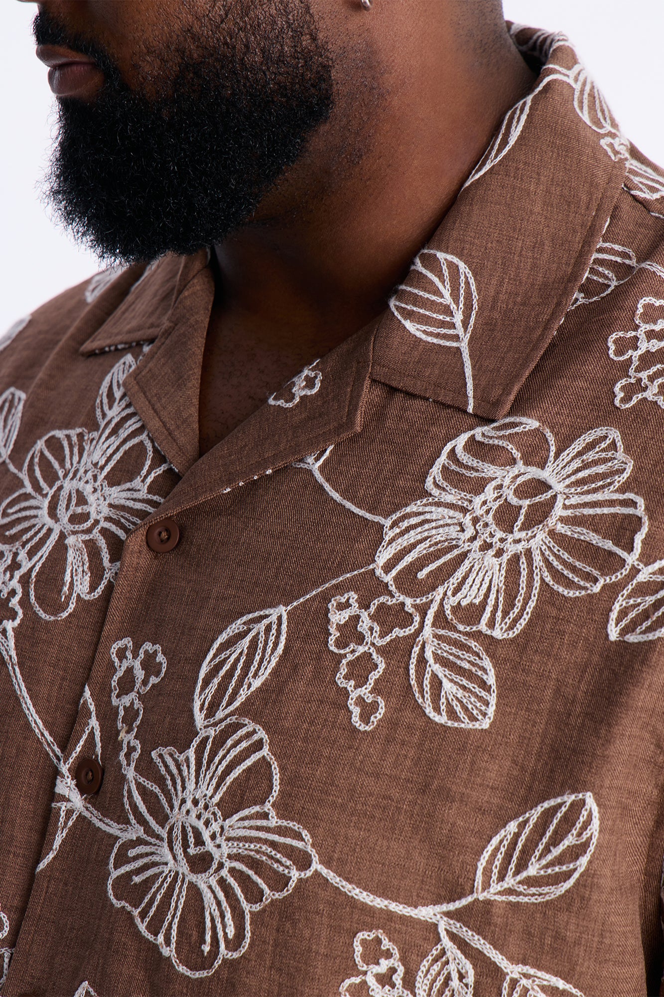 Relaxed Cropped After Shore Cuban Button Up Shirt - Brown - Image 3
