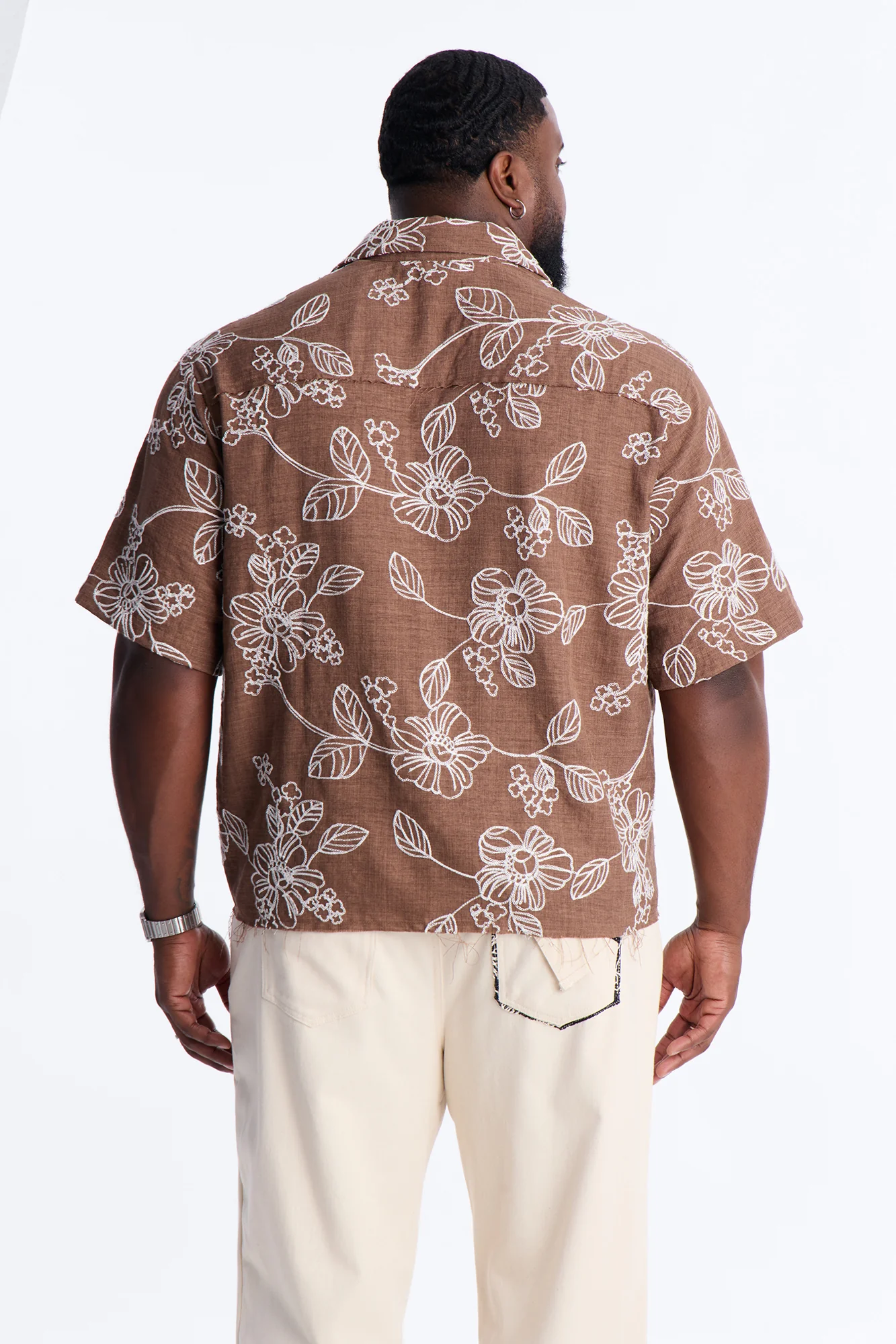 Relaxed Cropped After Shore Cuban Button Up Shirt - Brown - Image 4