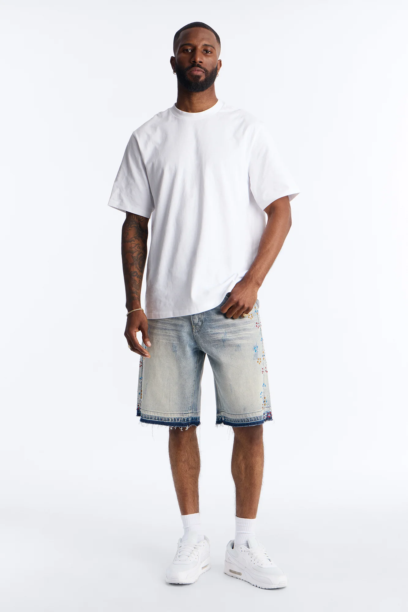 Relaxed Crystal Flicker Denim Short - Light Blue Wash - Image 2