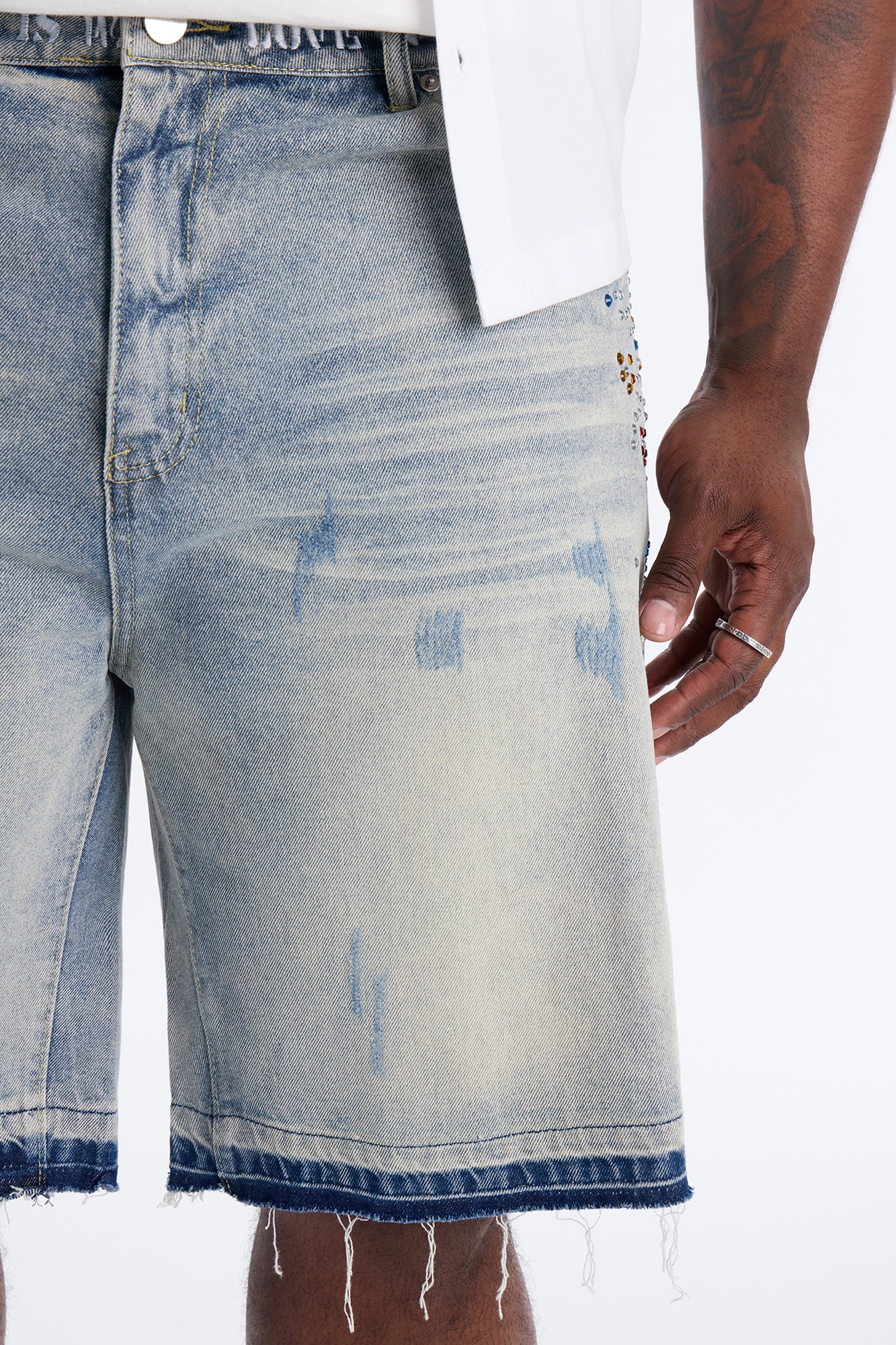 Relaxed Crystal Flicker Denim Short - Light Blue Wash - Image 9
