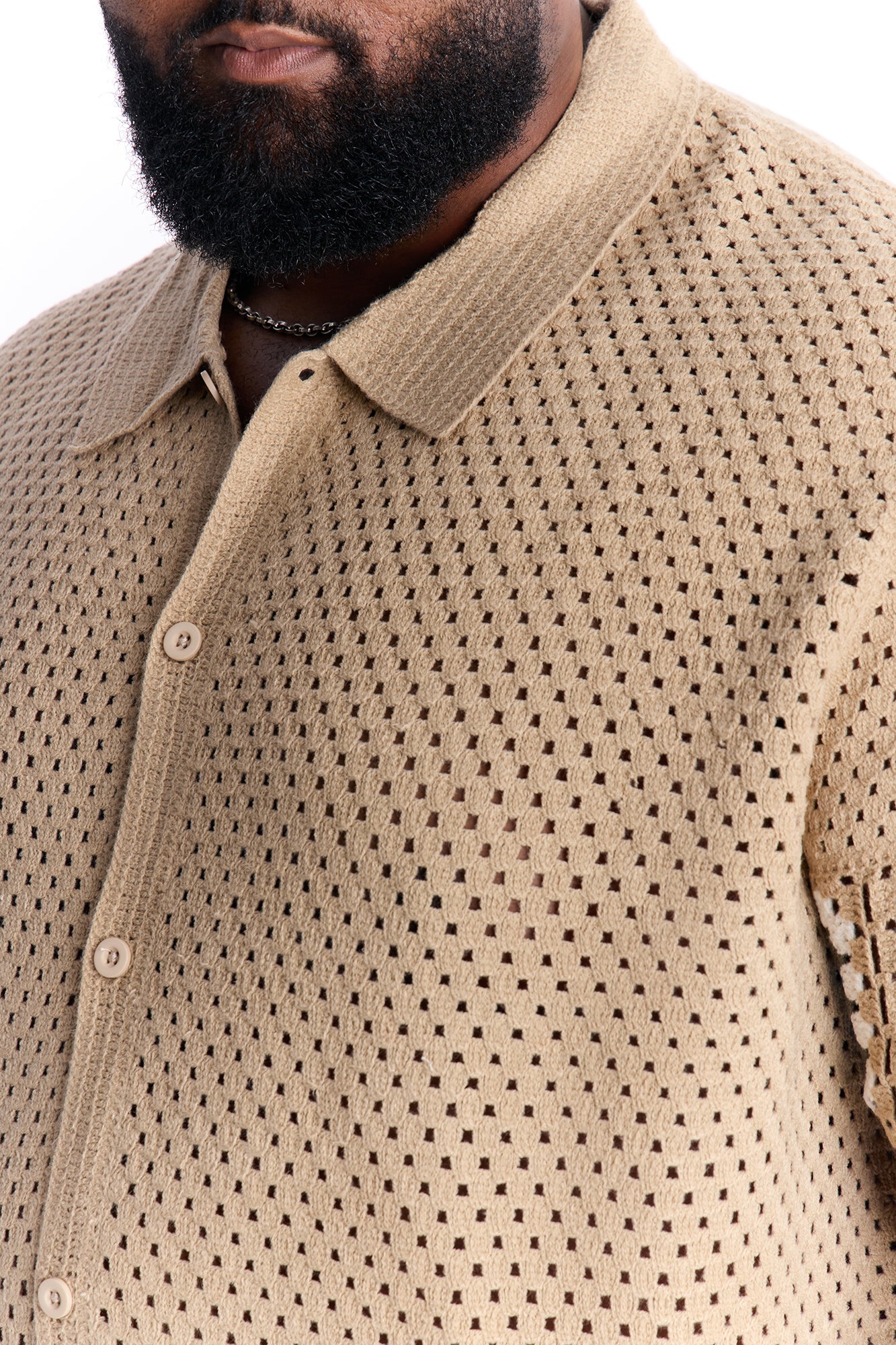 Relaxed Daisy Daze Crochet Button Up Shirt - Tan - Image 7
