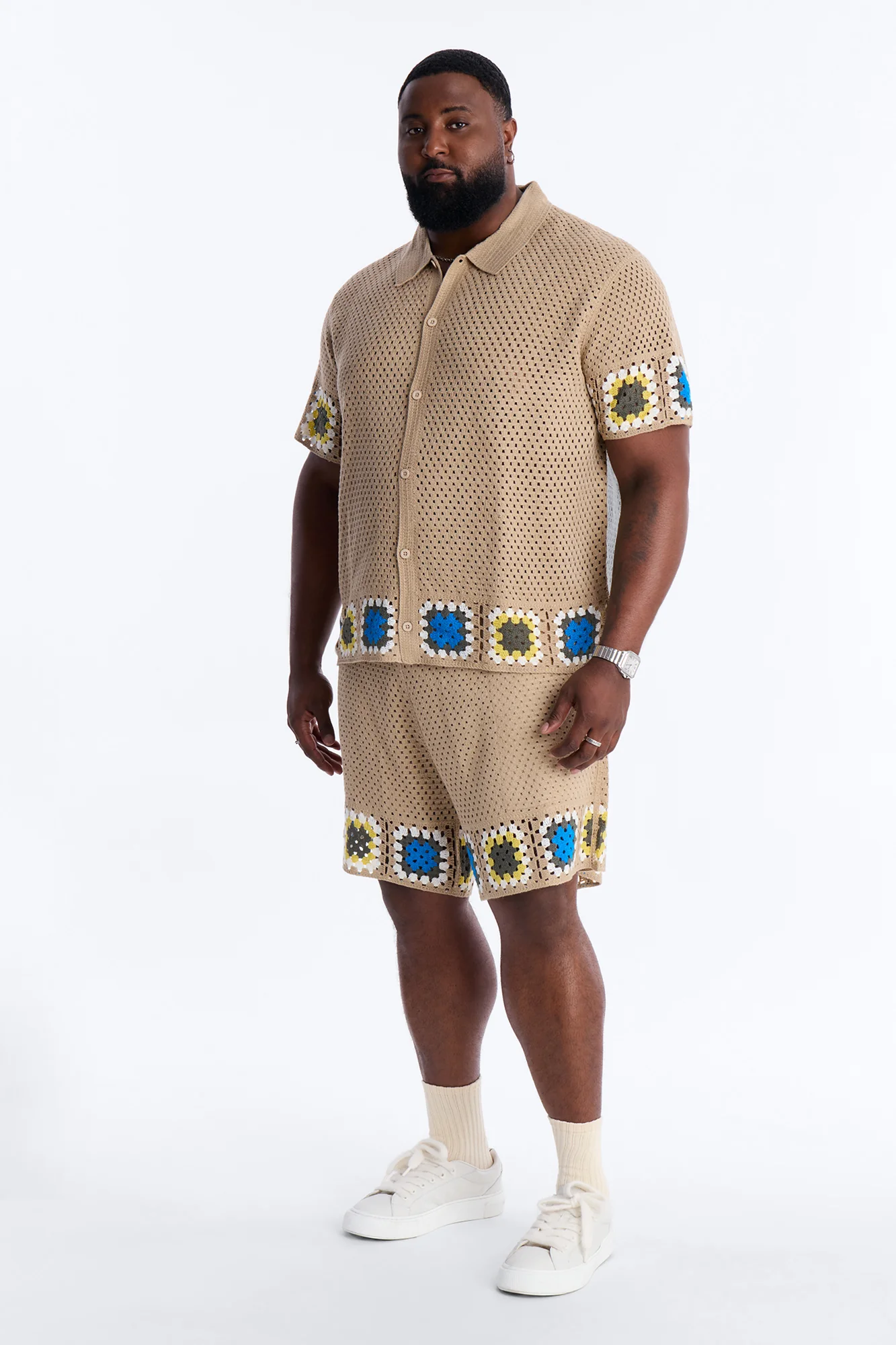 Relaxed Daisy Daze Crochet Short - Tan - Image 6