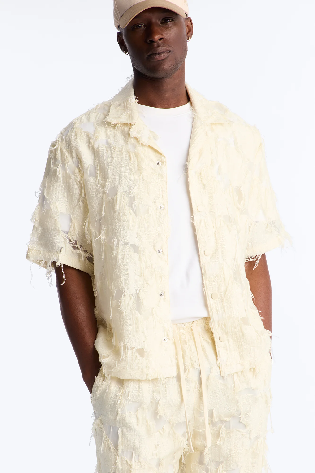 Relaxed Desert Oracle Cuban Collar Button Up Shirt - Cream